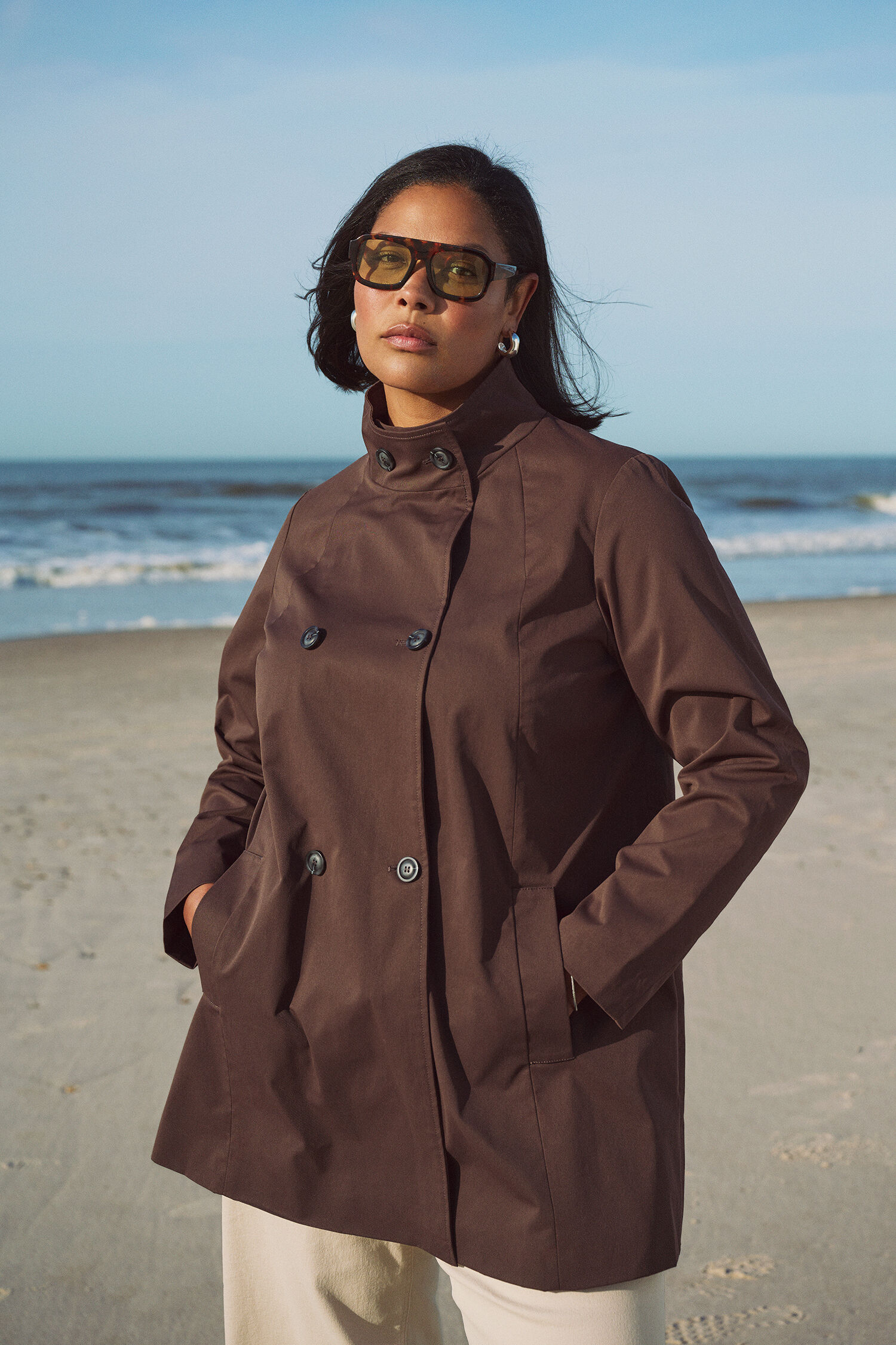 Zizzi Veste de printemps imperm&eacute;able, couleur marron, , Model