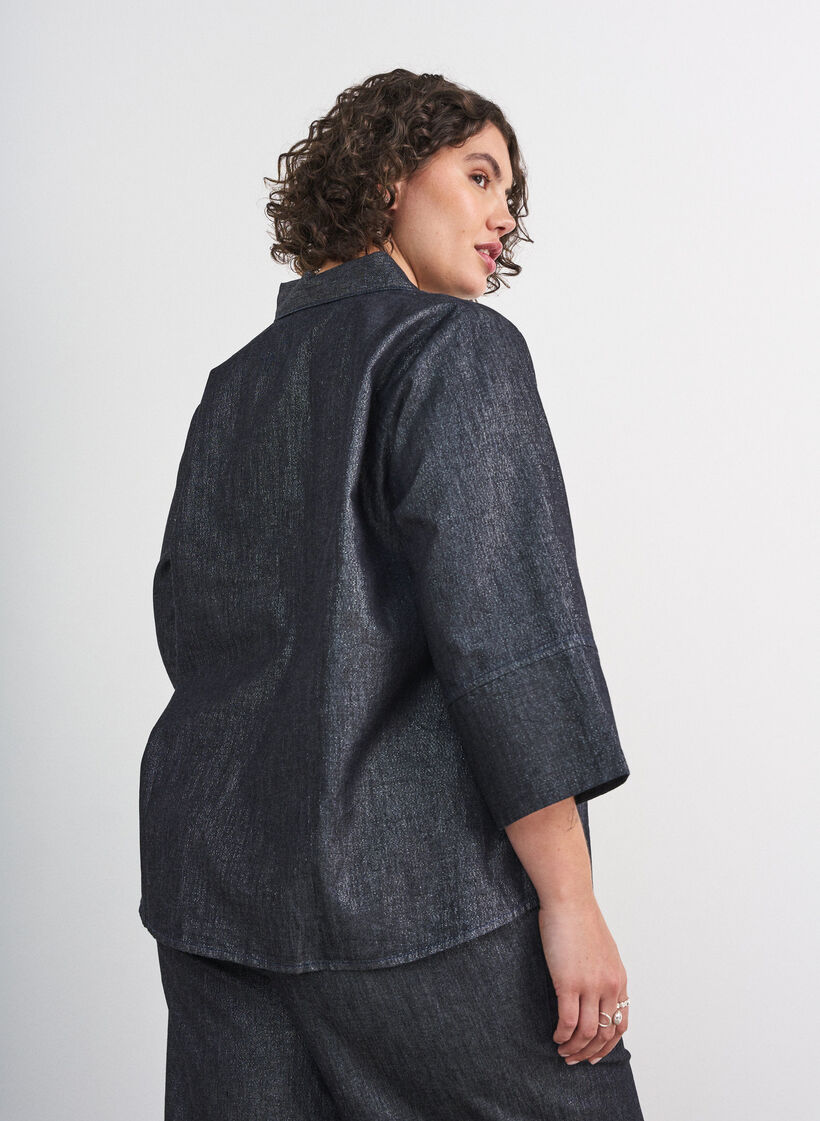 Chemise en jean avec fil paillet&eacute; et manches 3/4, Gris anthracite, Model image number 2