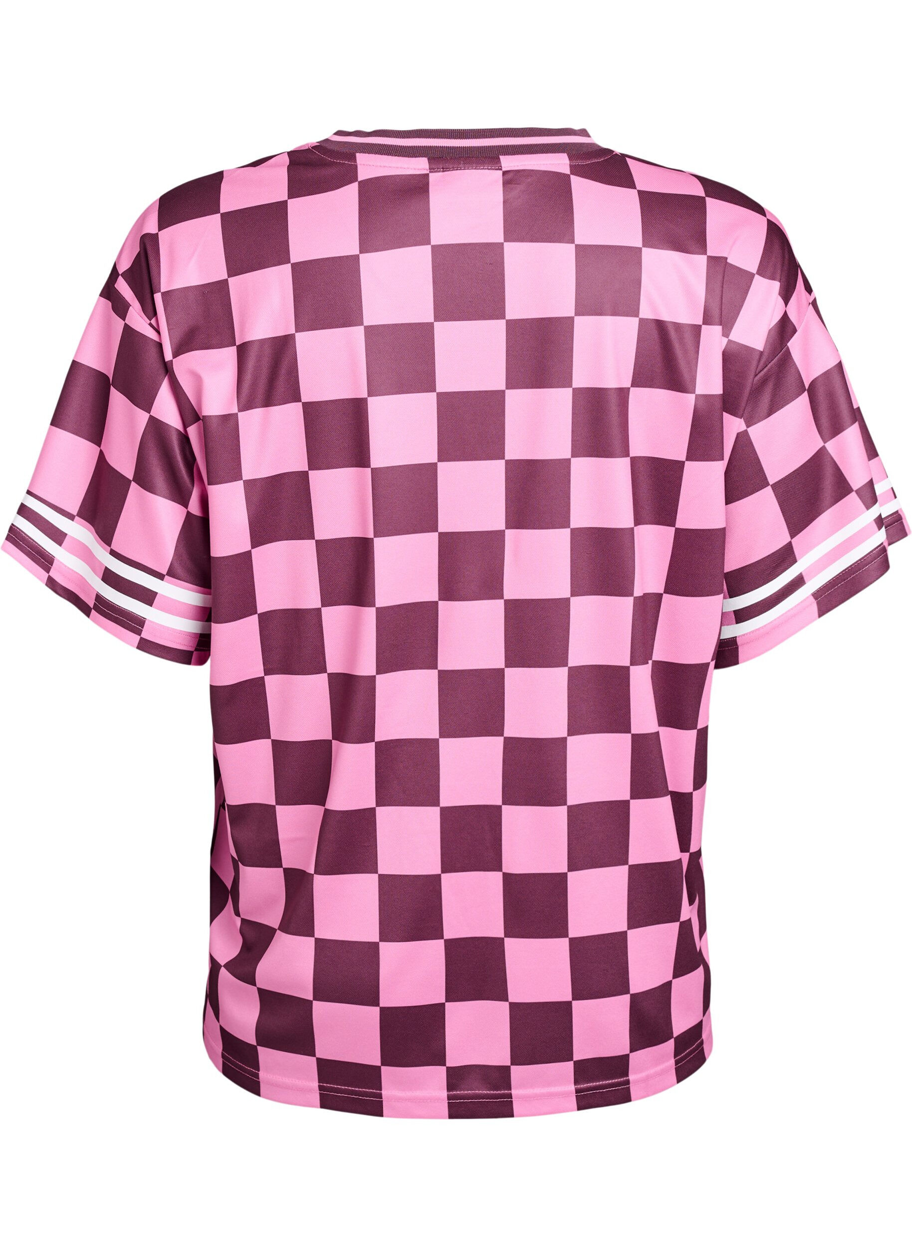 Zizzi T-shirt sport imprim&eacute; carreaux et texte, Bordeaux, Packshot image number 1