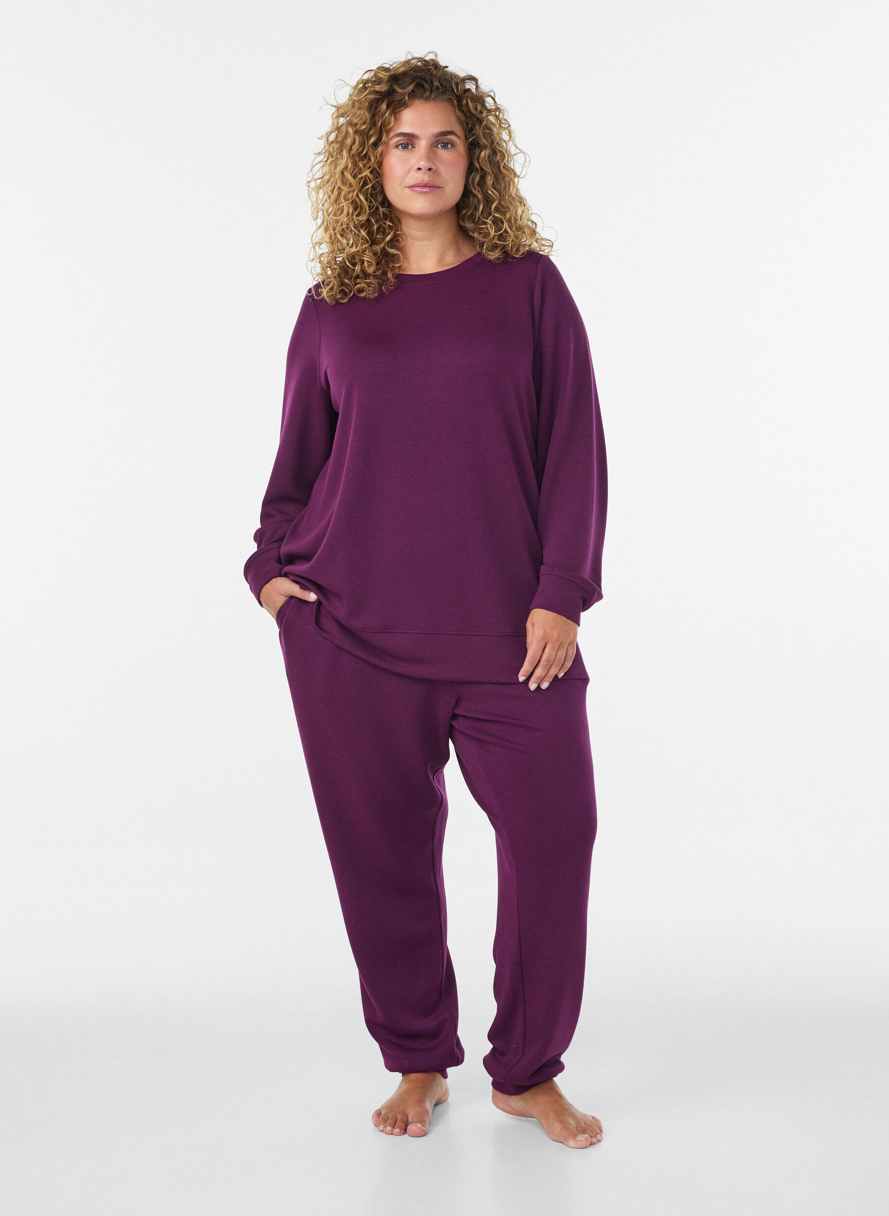 ZizziBlouse en jersey &agrave; manches longues et col rond, Violet, Model image number 1