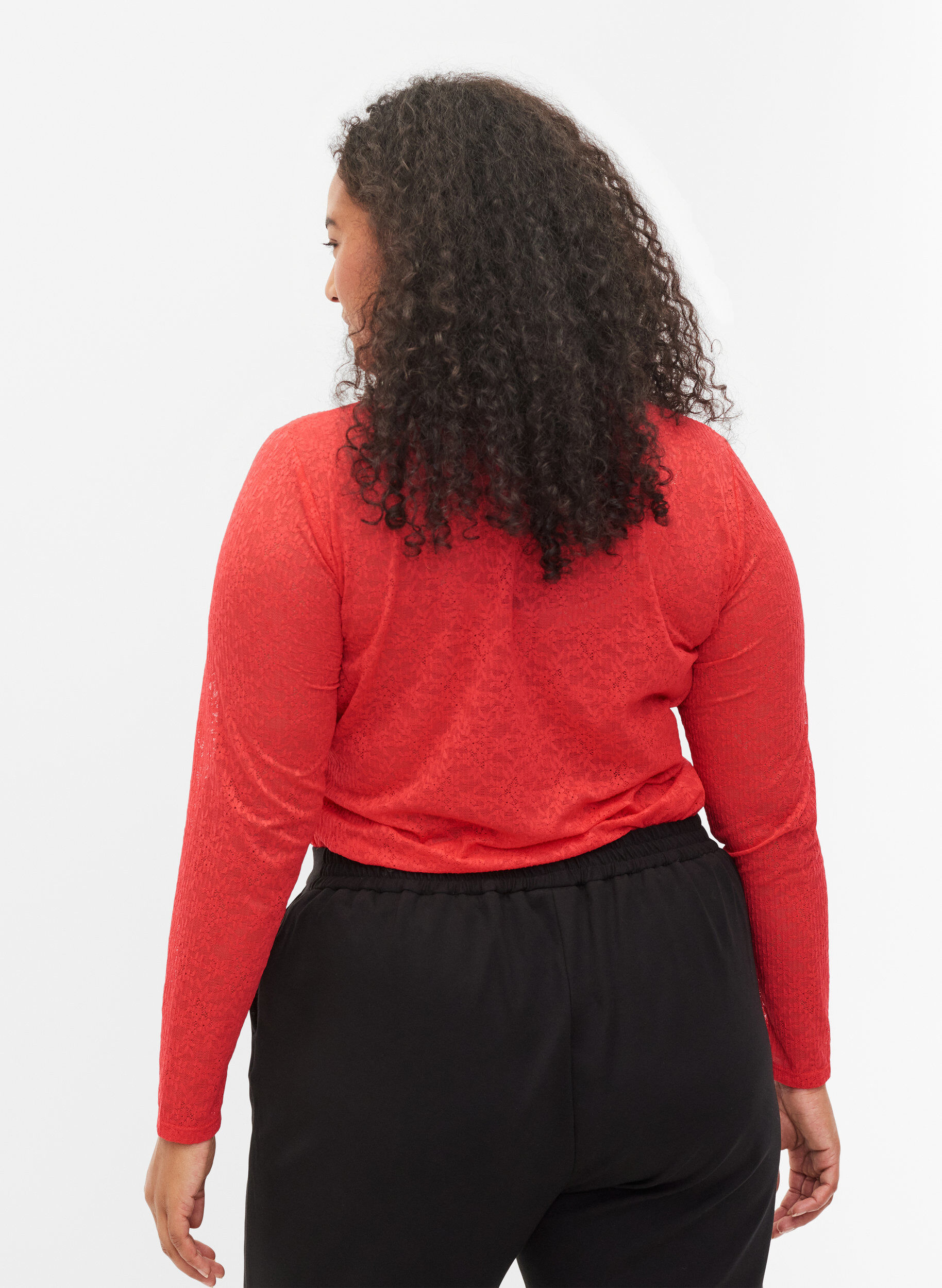 Zizzi Chemisier moulant en dentelle &agrave; manches longues, Hibiscus, Model image number 1