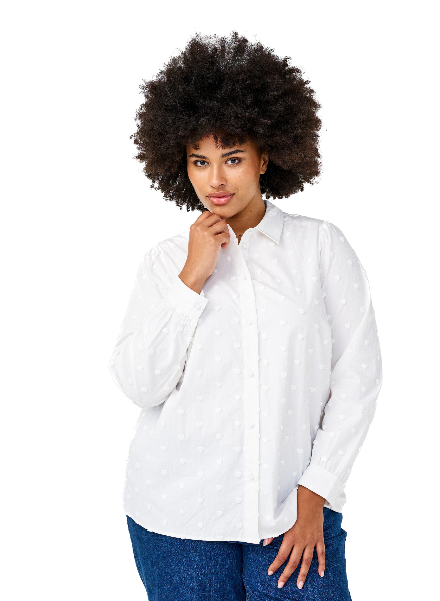 Zizzi Chemise avec c&oelig;urs cousus, Blanc, Model image number 0