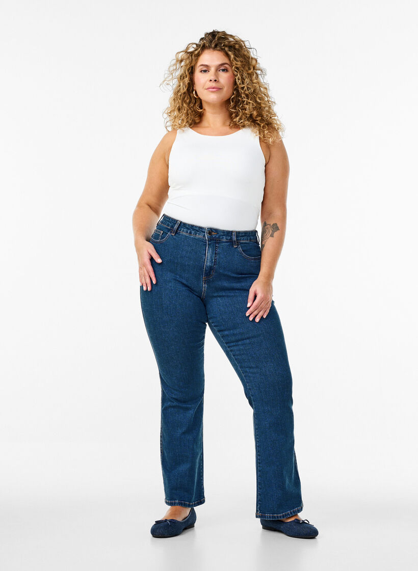 Ellen jeans bootcut avec taille haute, Bleu, Model image number 0