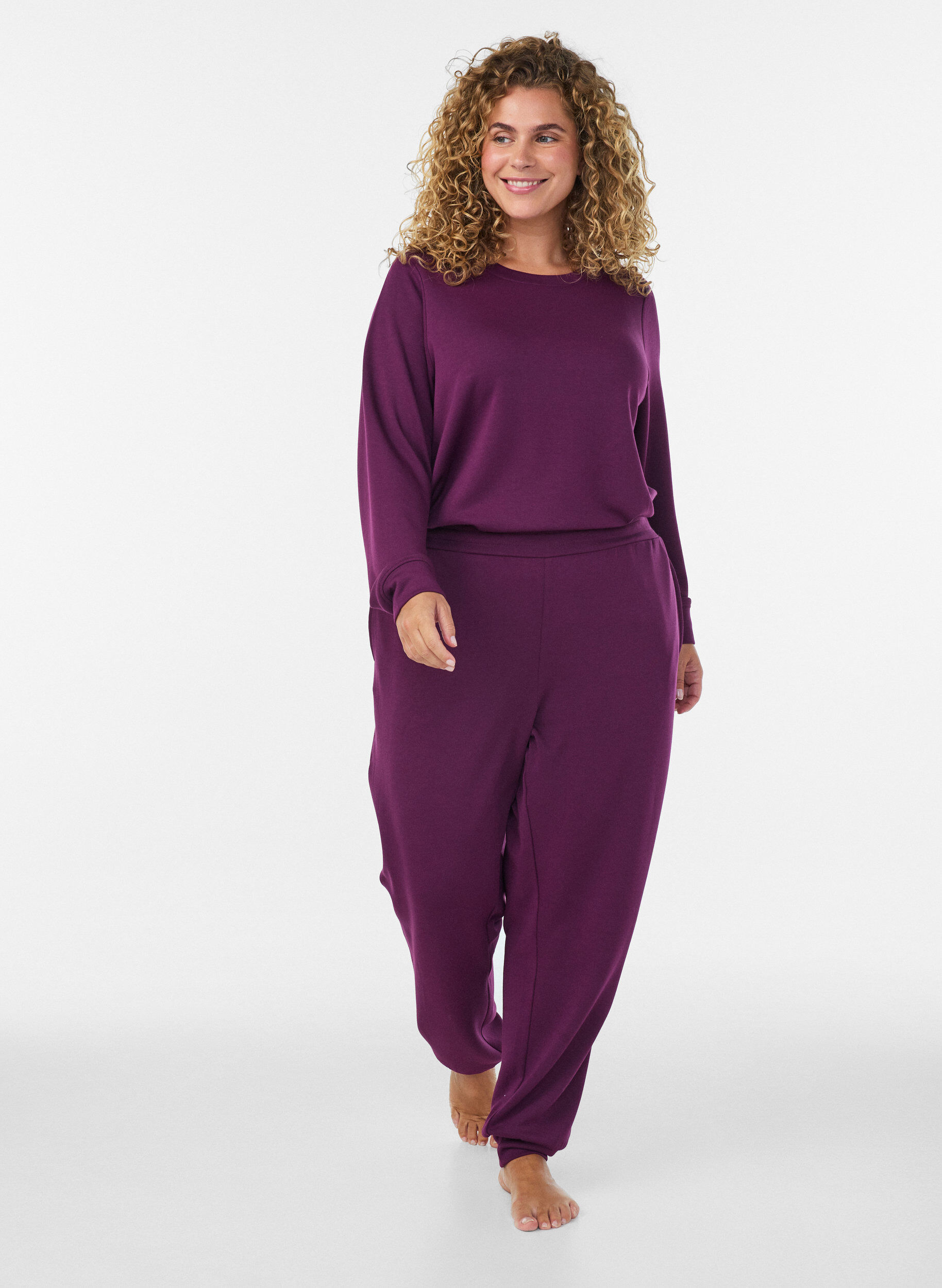 ZizziPantalon en jersey taille haute avec poches, Violet, Model image number 0