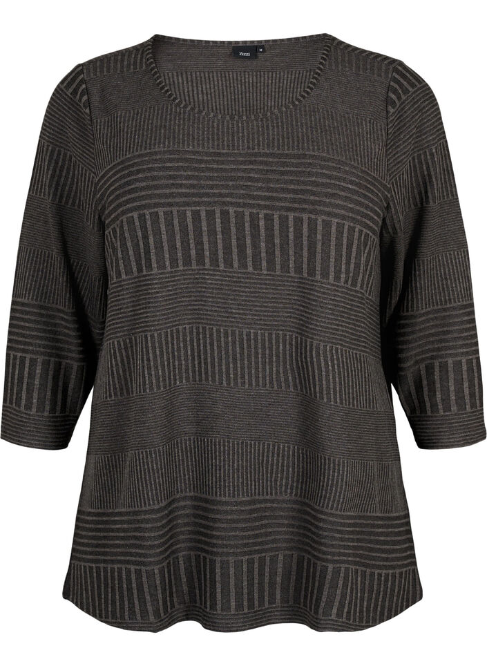 Blouse avec manches 3/4 et motif rayé, Dark Grey Melange, Packshot image number 0