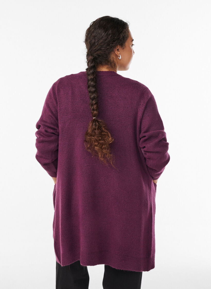 Long cardigan tricoté avec poches, Violet, Model image number 2