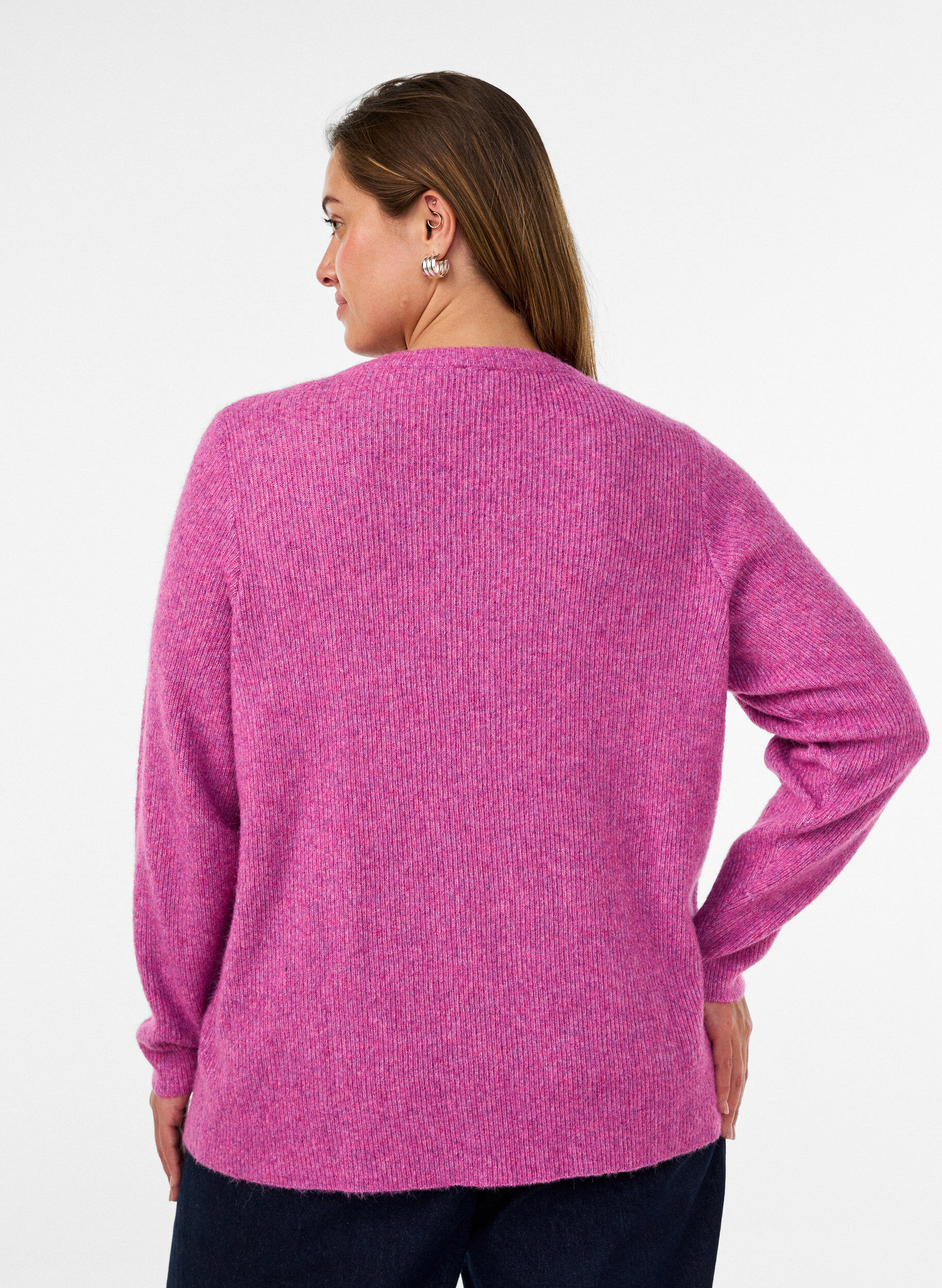 ZizziBlouse en maille chin&eacute;e avec col rond, Violet, Model image number 2