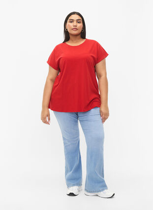 T-shirt à manches courtes en mélange de coton, Tango Red, Model image number 2