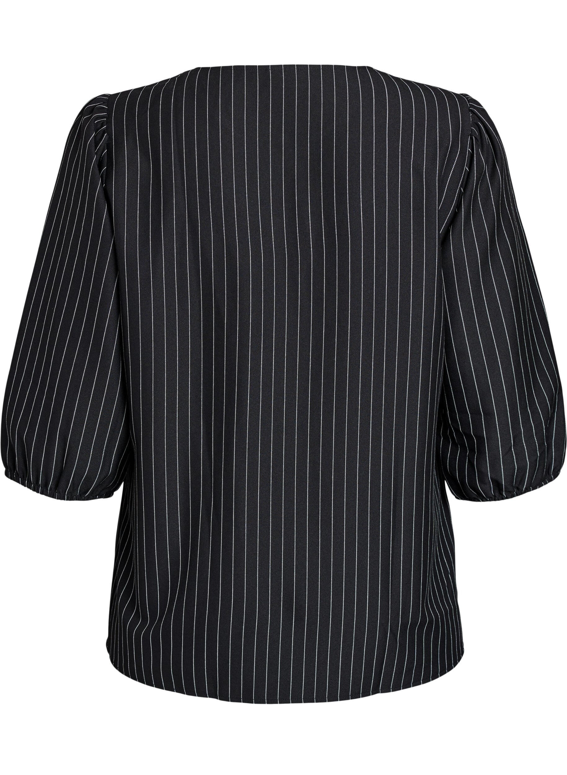 Zizzi Blouse &agrave; fines rayures et liens &agrave; nouer, Noir, Packshot image number 1