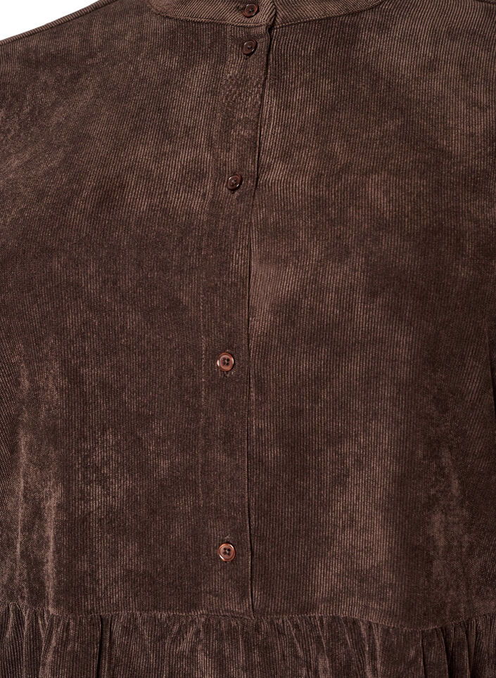 Robe en velours c&ocirc;tel&eacute; coupe A avec col montant, Marron, Packshot image number 2