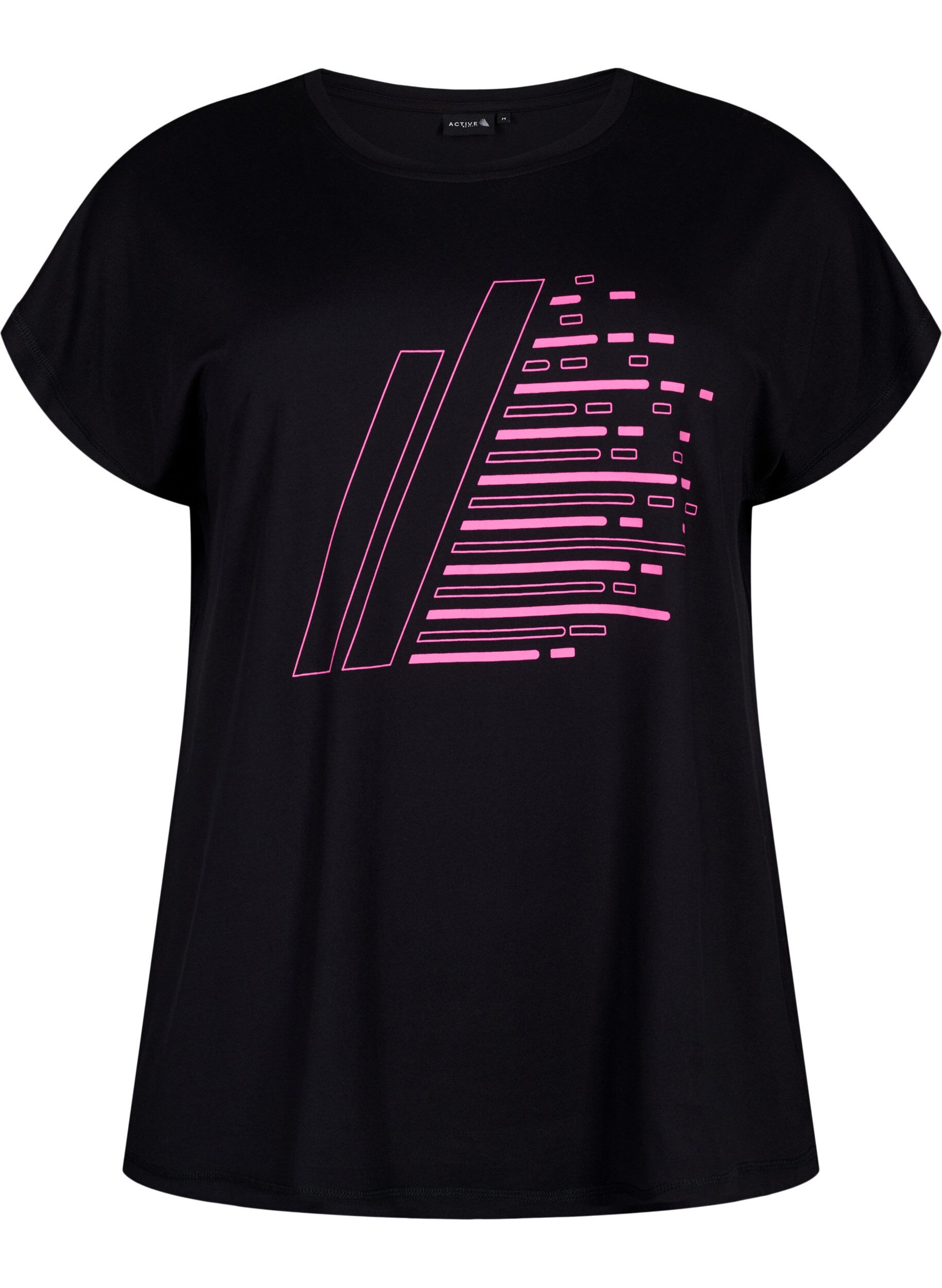 Zizzi T-shirt d'entra&icirc;nement &agrave; manches courtes avec impression, Black/Sugar Plum, Packshot image number 0