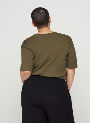 T-shirt côtelé à manches courtes bouffantes, Ivy Green, Model image number 1