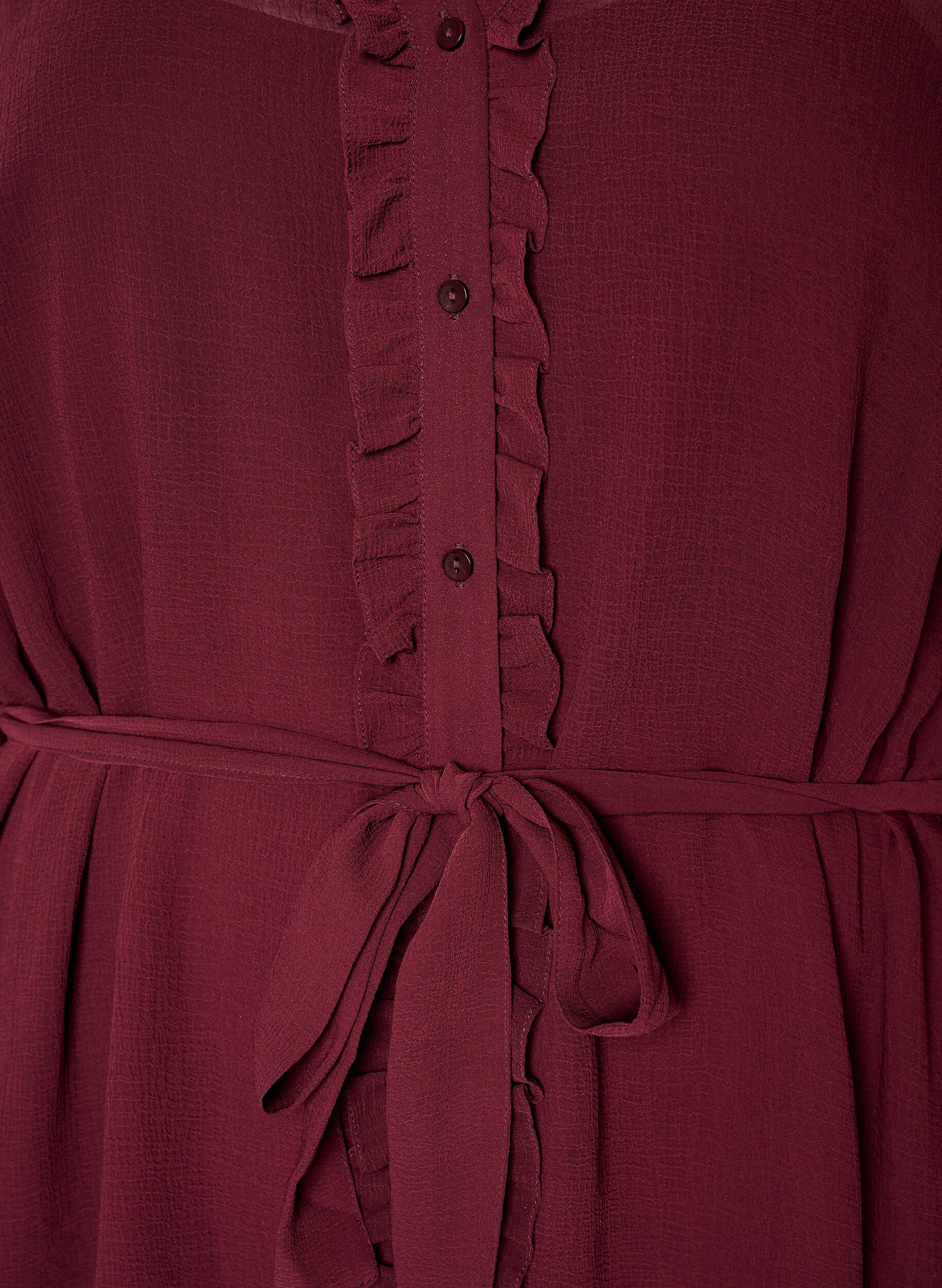 ZizziRobe en tissu tiss&eacute; l&eacute;ger avec des volants et une ceinture &agrave; nouer, Bordeaux, Packshot image number 2