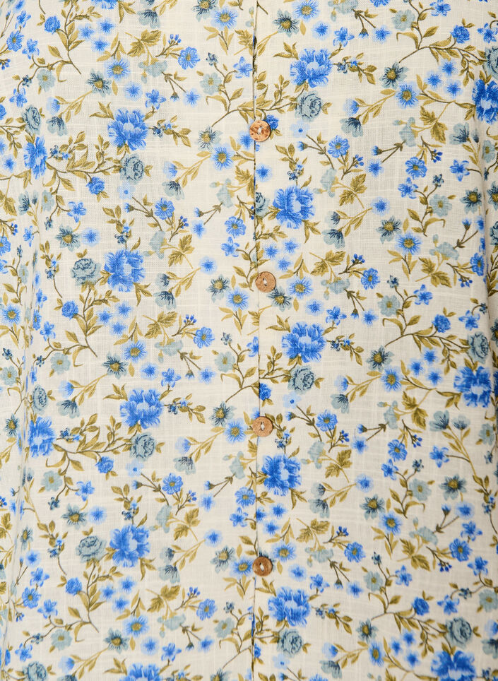 Chemise en coton &agrave; manches courtes avec col V, Bleu, Packshot