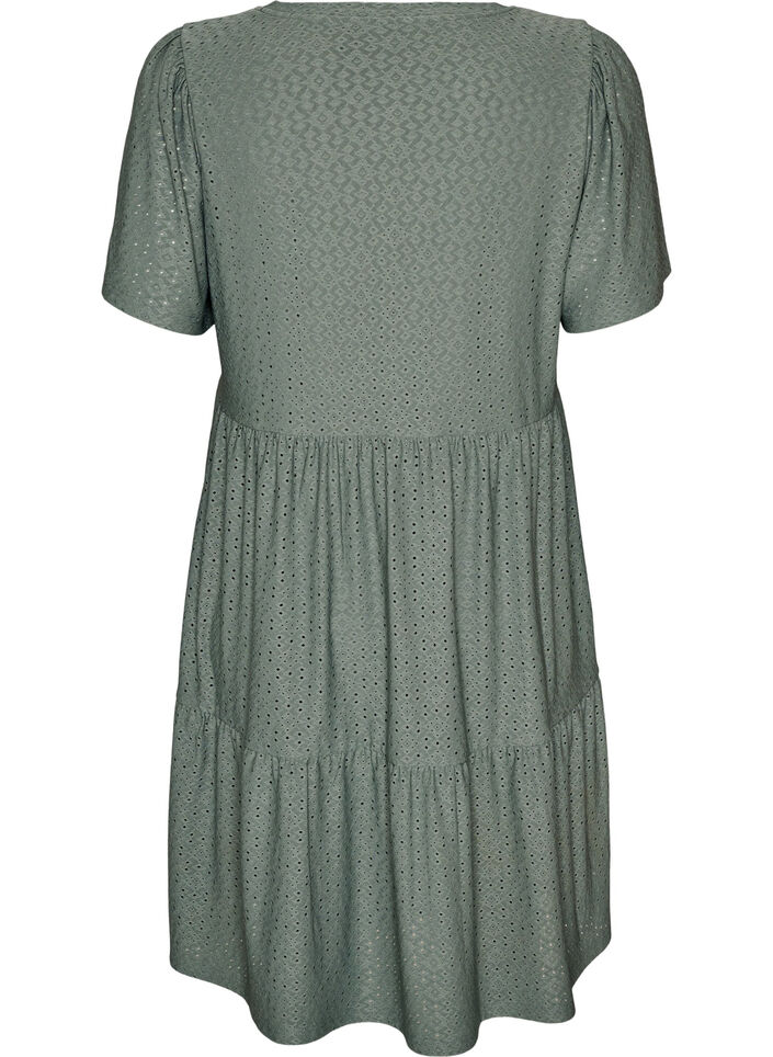 Robe courte avec motif en dentelle et jupe &agrave; volants, Vert fonc&eacute;, Packshot image number 1