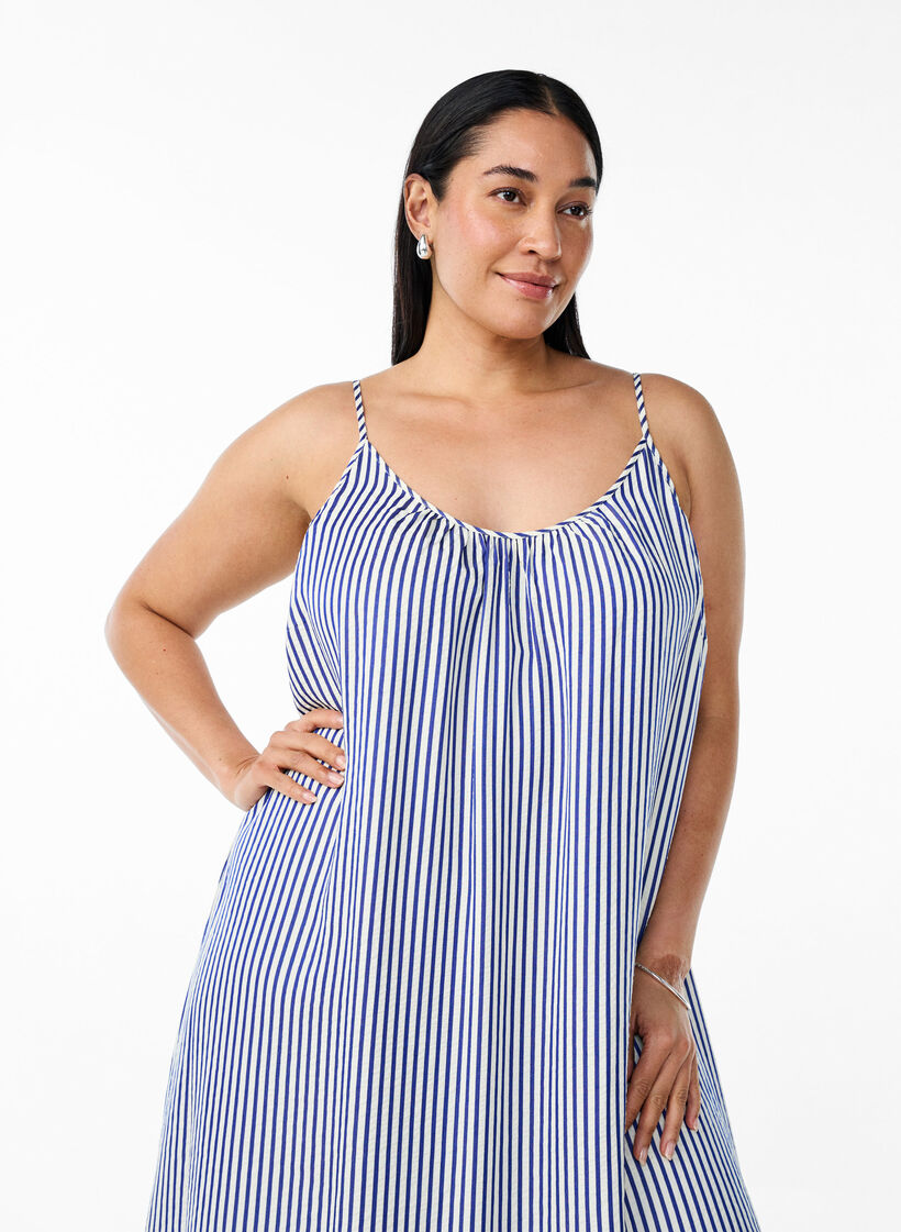 Robe d'&eacute;t&eacute; &agrave; rayures et &agrave; forme en A, Bleu, Model image number 2