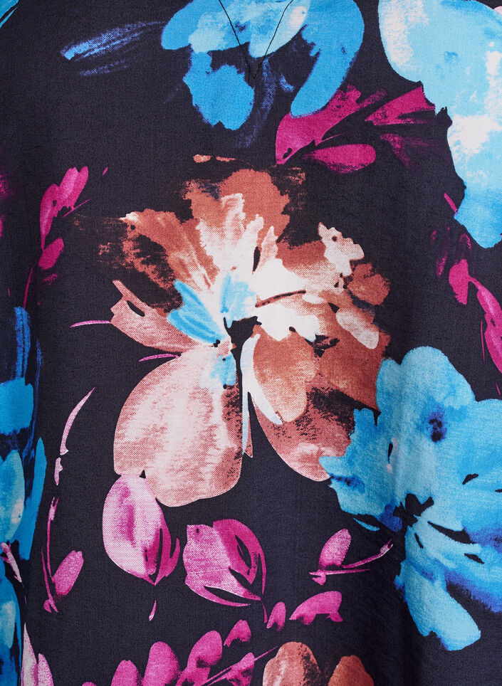 Blouse en viscose avec imprim&eacute; floral et manches longues, Noir, Packshot image number 2