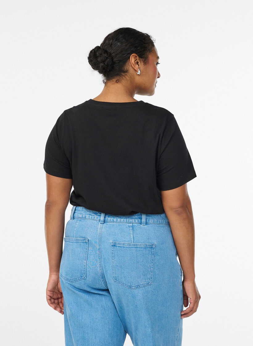 T-shirt en coton avec un d&eacute;tail d&eacute;coratif sur le devant, Noir, Model image number 2