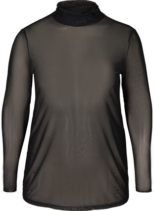 Belle chemise résille et imprimé léopard col montant, Black, Packshot image number 0