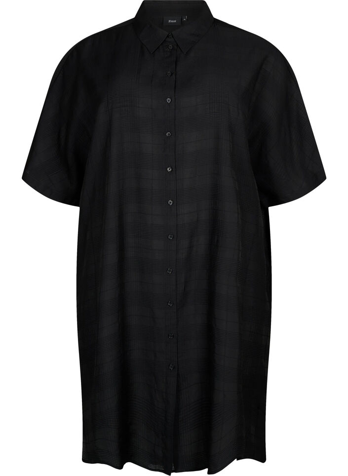 Chemise longue en viscose avec structure, Black, Packshot image number 0