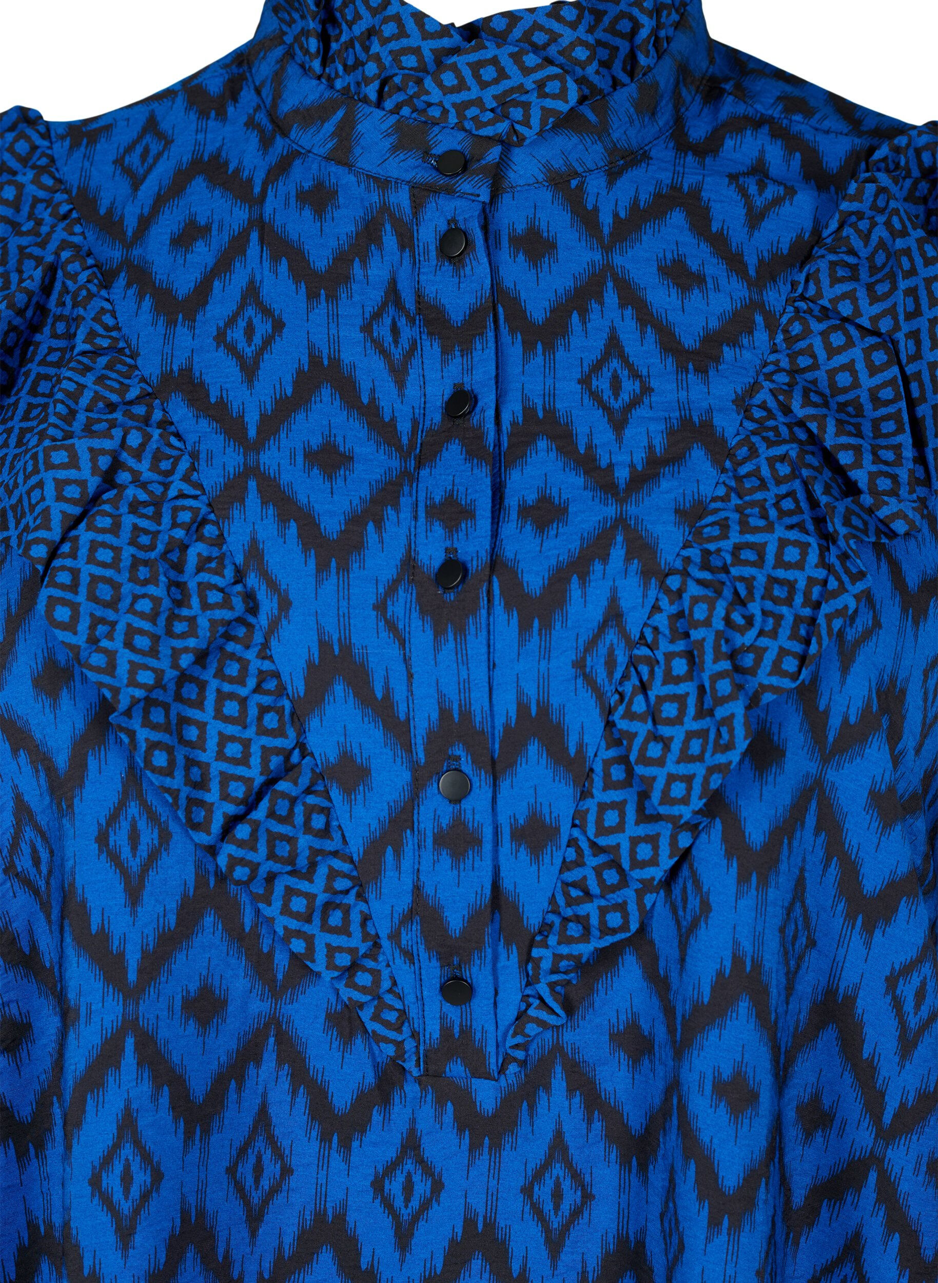 Zizzi Chemise blouse en viscose avec des d&eacute;tails fronc&eacute;s, True blue w. Black, Packshot image number 2