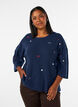 Pull &agrave; c&oelig;urs et manches 3/4, Bleu, Model image number 0