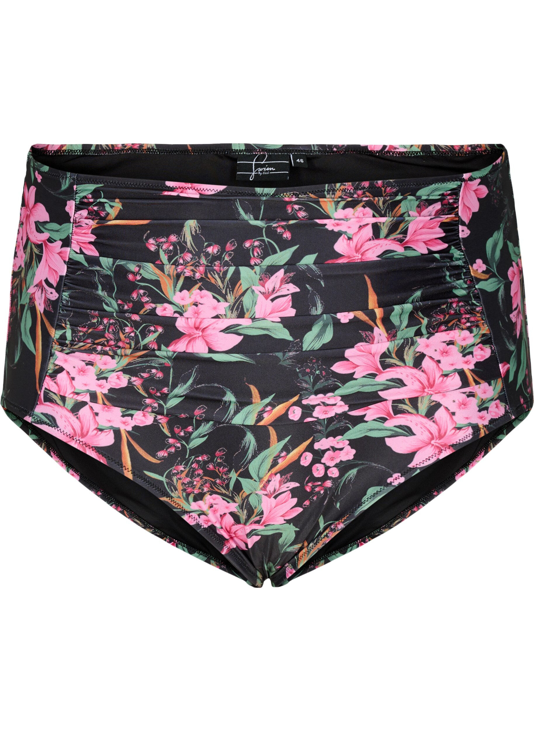Zizzi Bas de bikini taille extra haute avec imprim&eacute;, Rose, Packshot image number 0