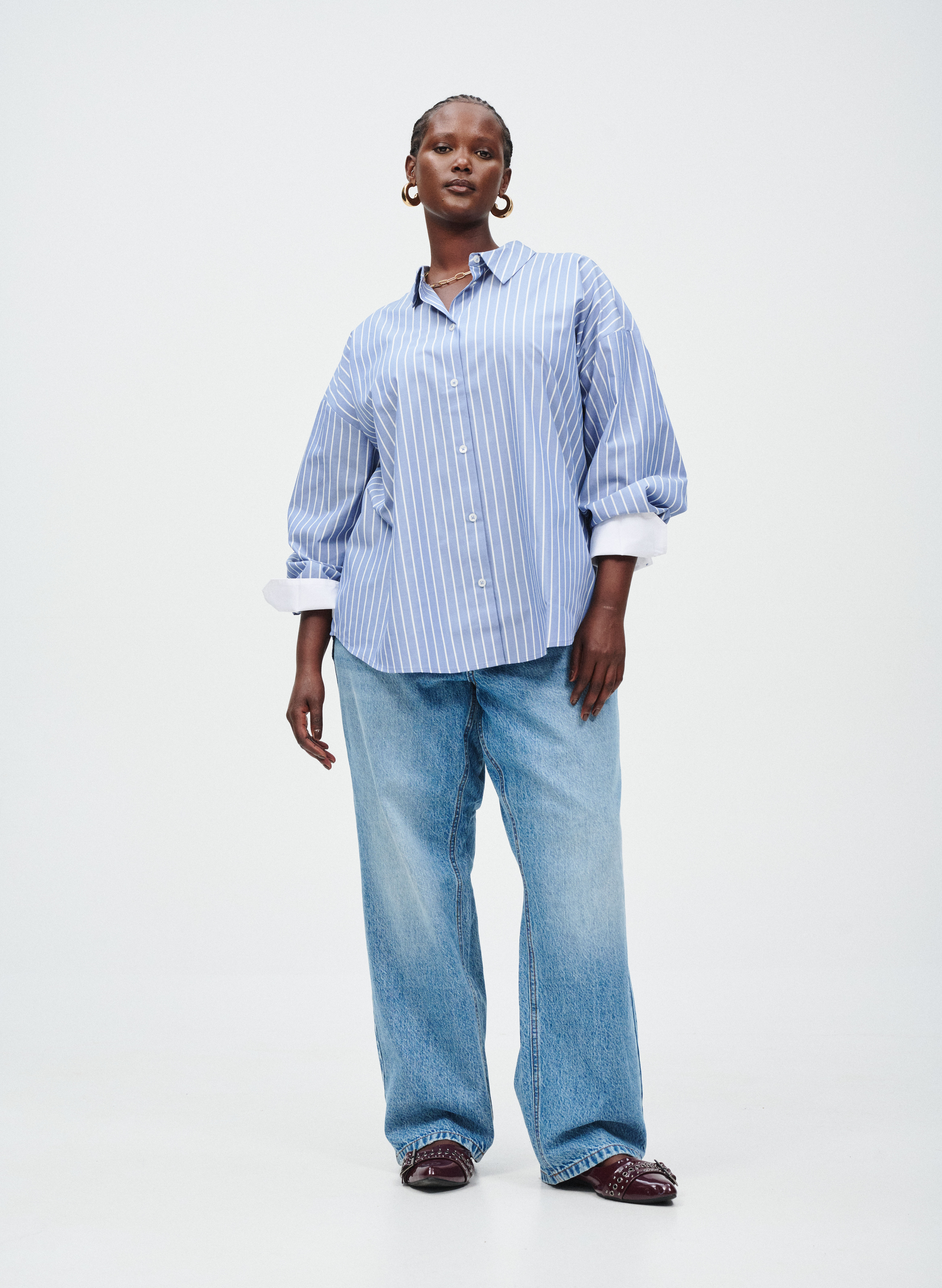 Zizzi Chemise bleue &agrave; rayures, , Model