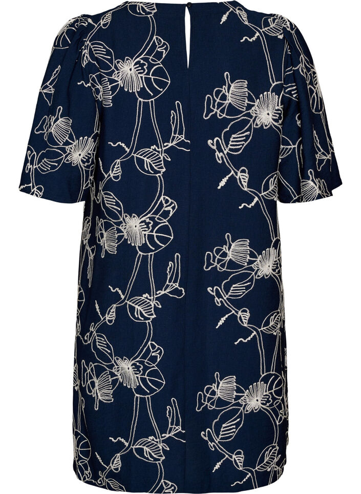 Robe trap&egrave;ze courte &agrave; motif brod&eacute;, Bleu, Packshot image number 1