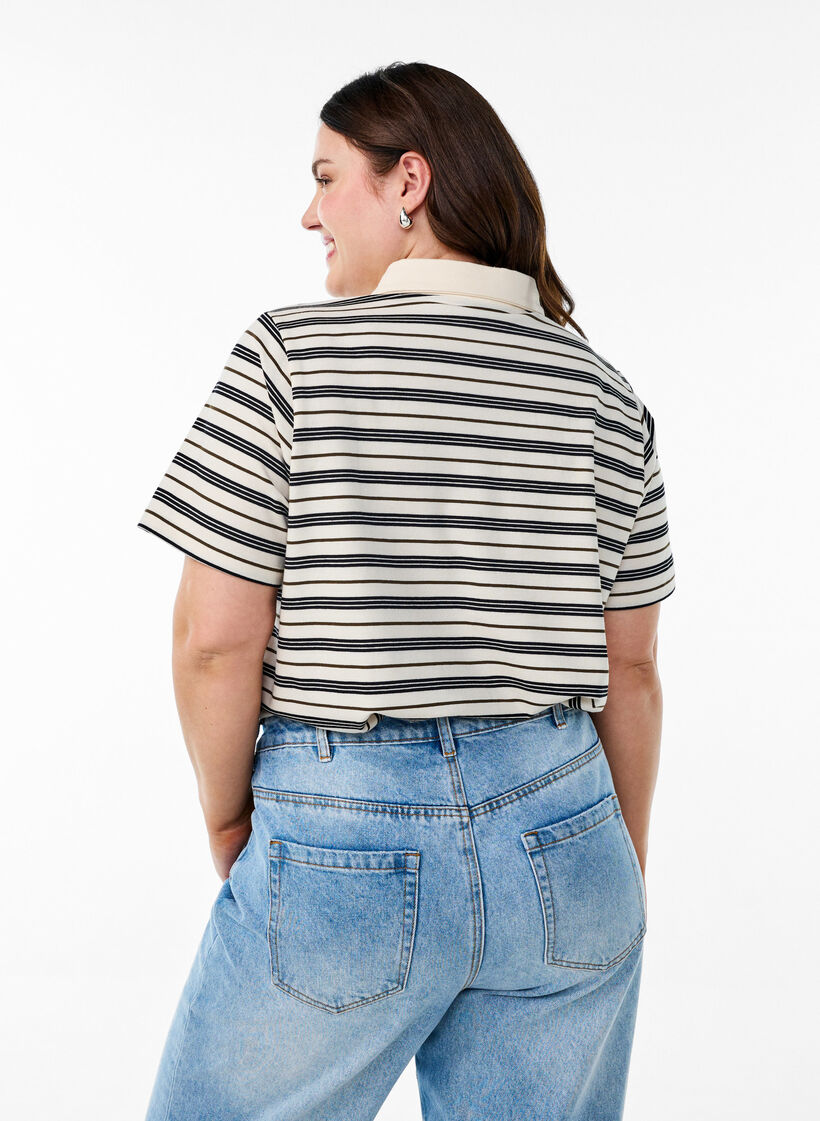 Polo rayé à manches courtes, Blanc, Model image number 2