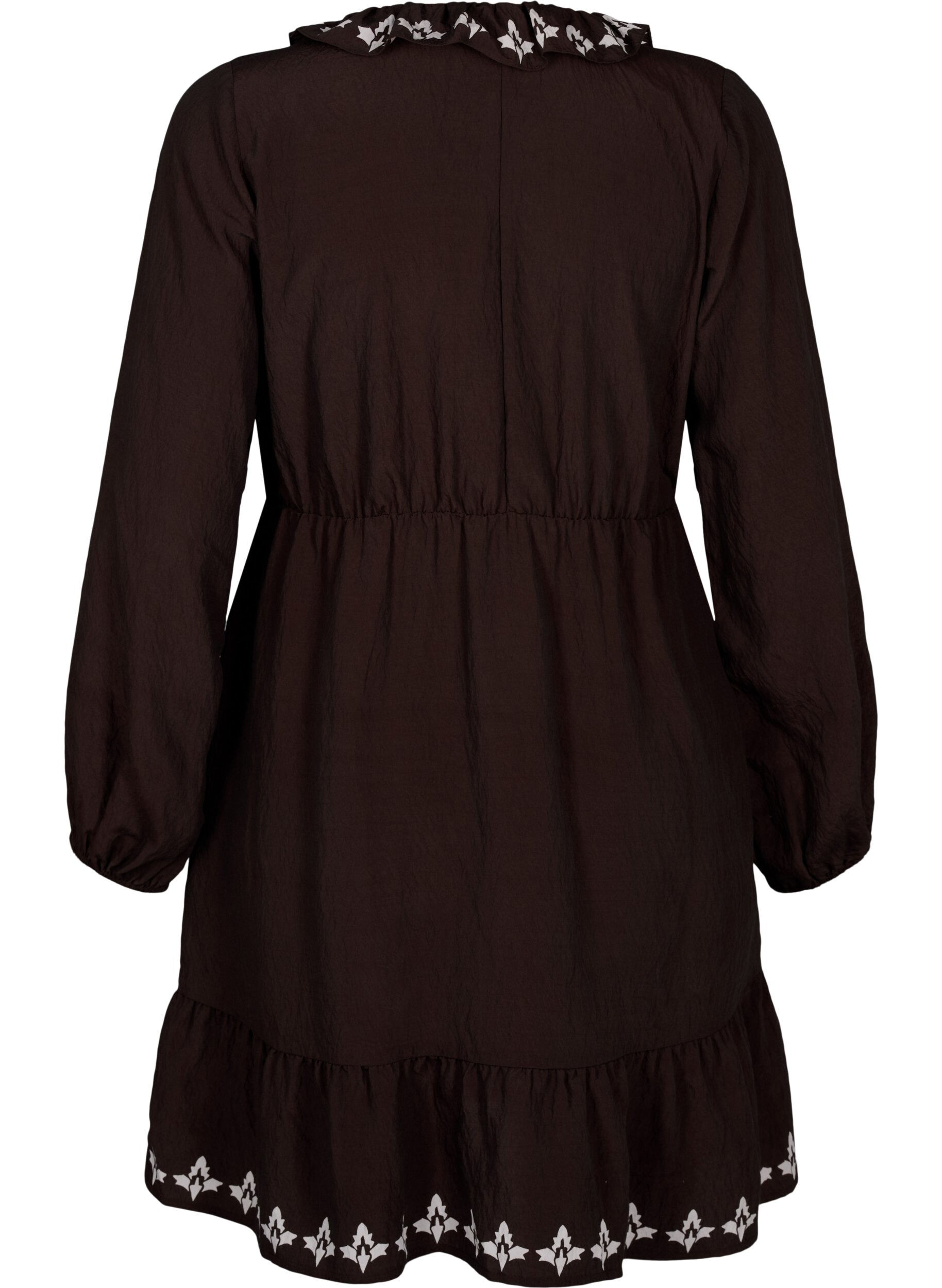 Zizzi Robe &agrave; manches longues en viscose avec imprim&eacute;, Marron, Packshot image number 1