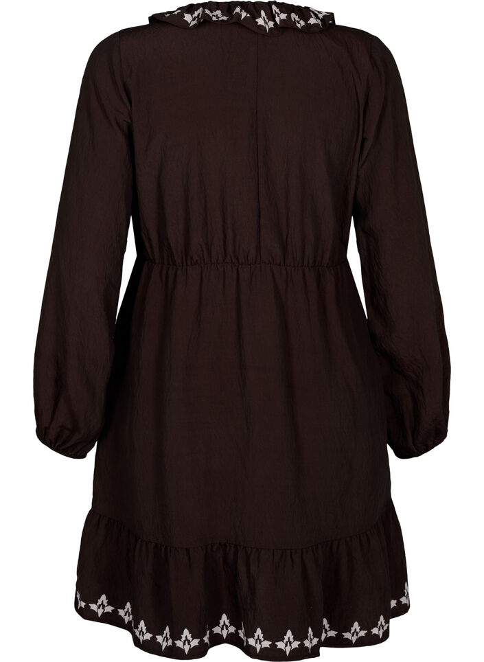 Robe à manches longues en viscose avec imprimé, Marron, Packshot image number 1