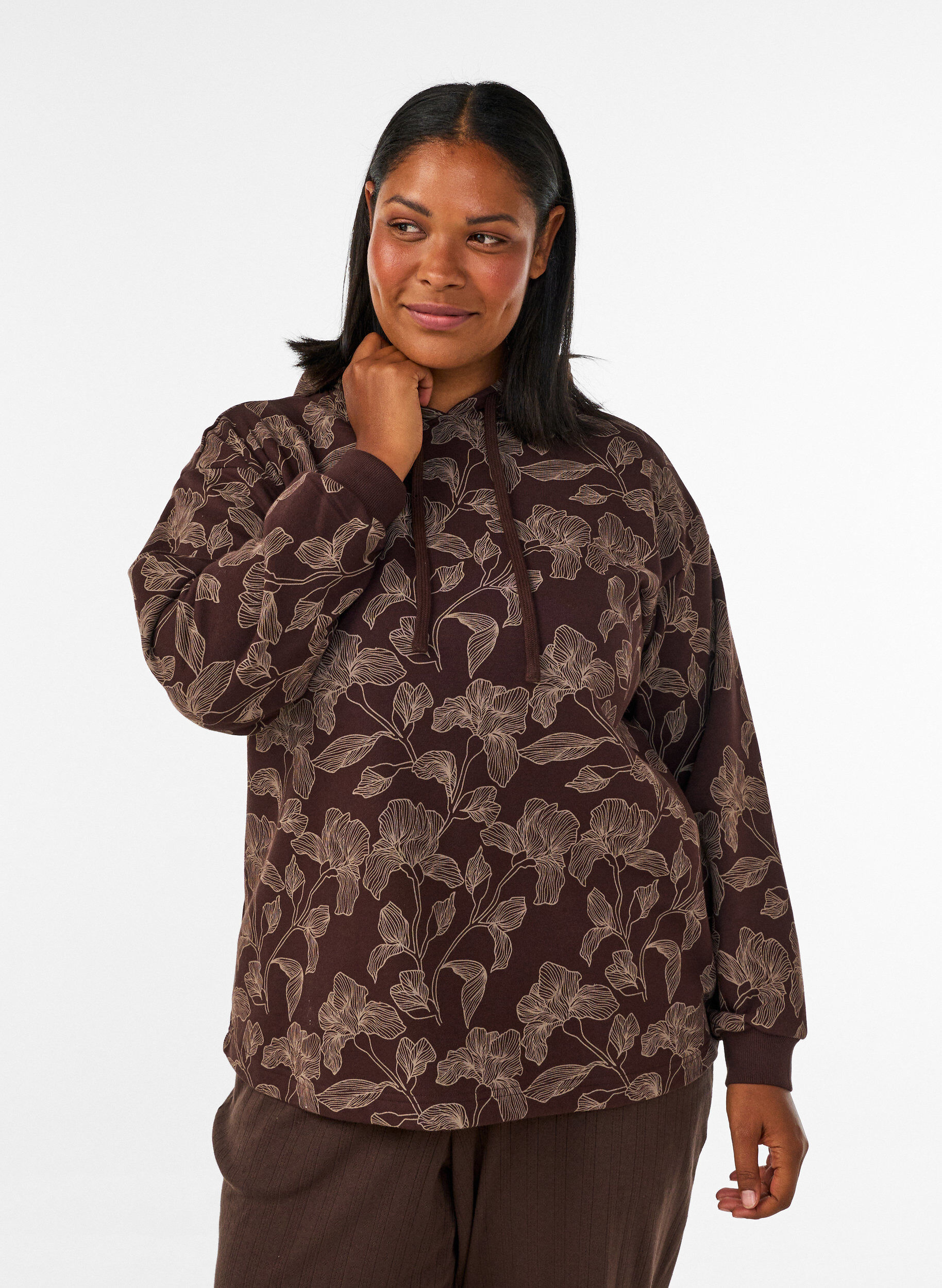 Sweat &agrave; capuche avec imprim&eacute; int&eacute;gral, Marron, Model