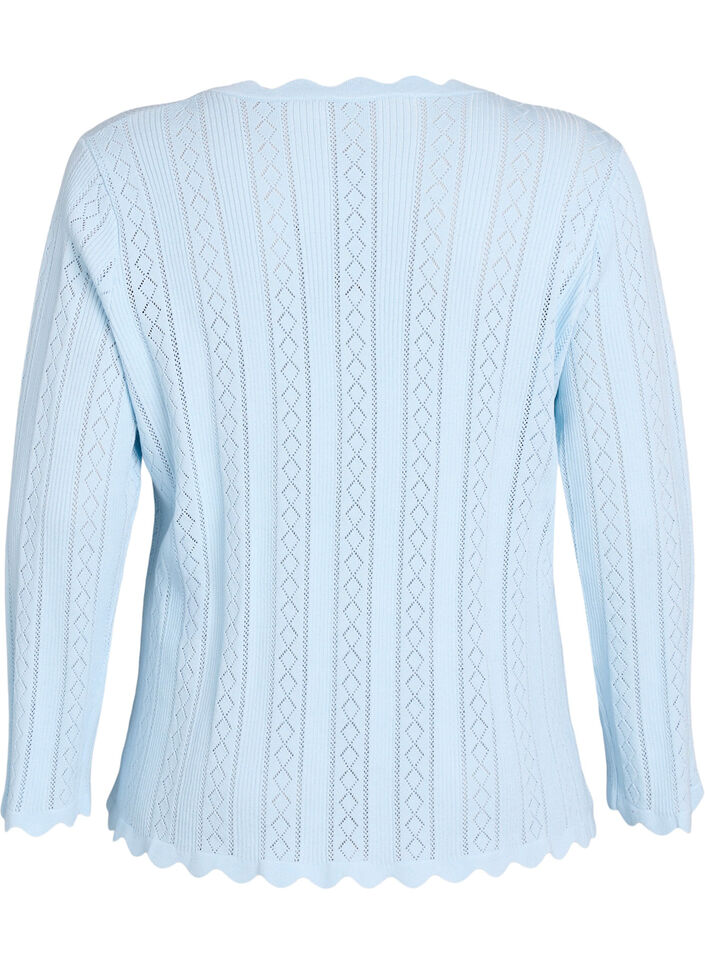 Cardigan avec broderie ajour&eacute;e et bords ondul&eacute;s, Bleu Clair, Packshot image number 1