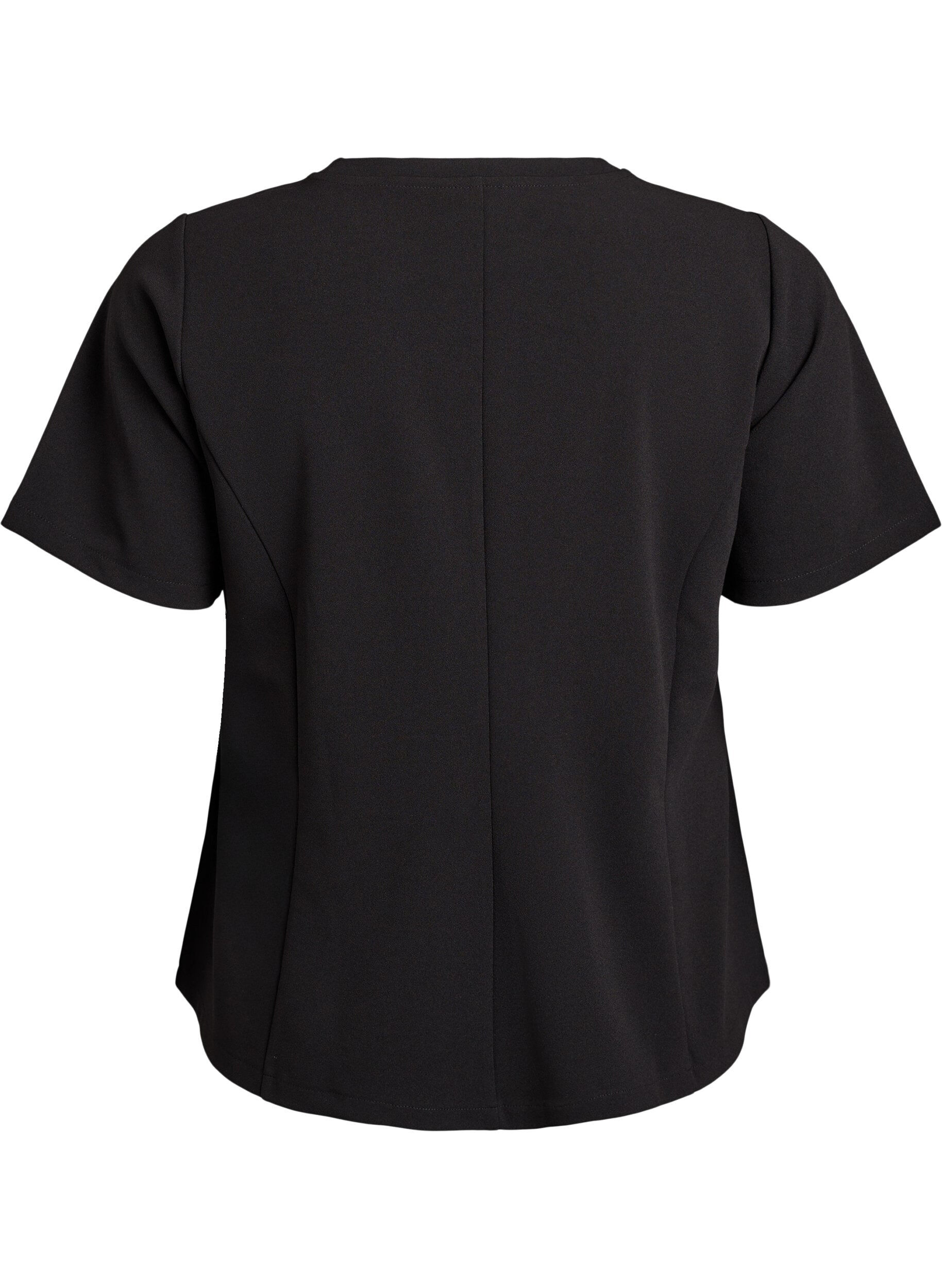 Zizzi Blouse &agrave; manches courtes avec pinces de cintrage, Noir, Packshot image number 1