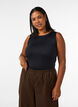 Top Basic ajust&eacute; en tissu lisse, Noir, Model image number 3