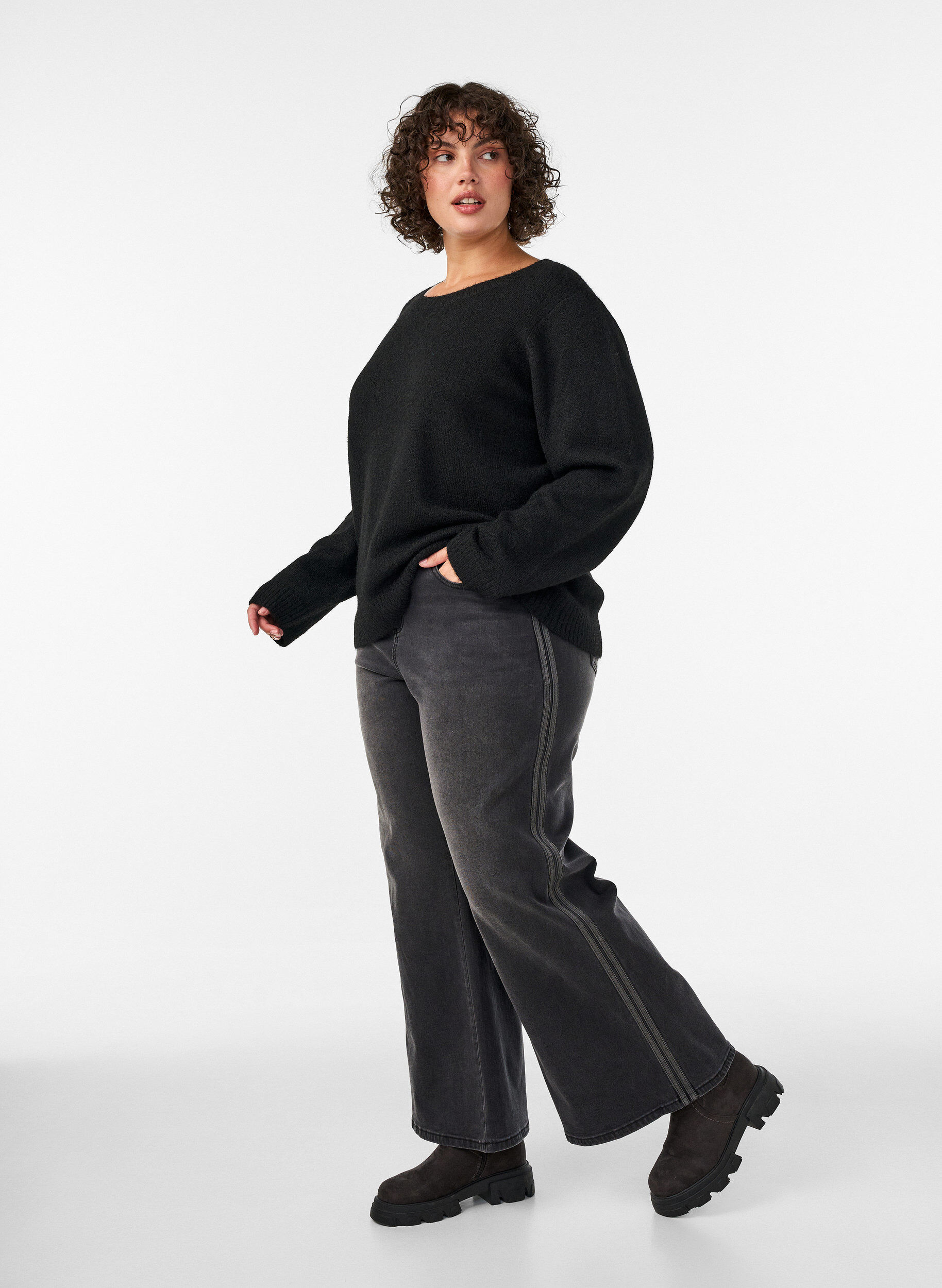 ZizziJean coupe ample avec d&eacute;tails verticaux en denim, Gris anthracite, Model image number 2