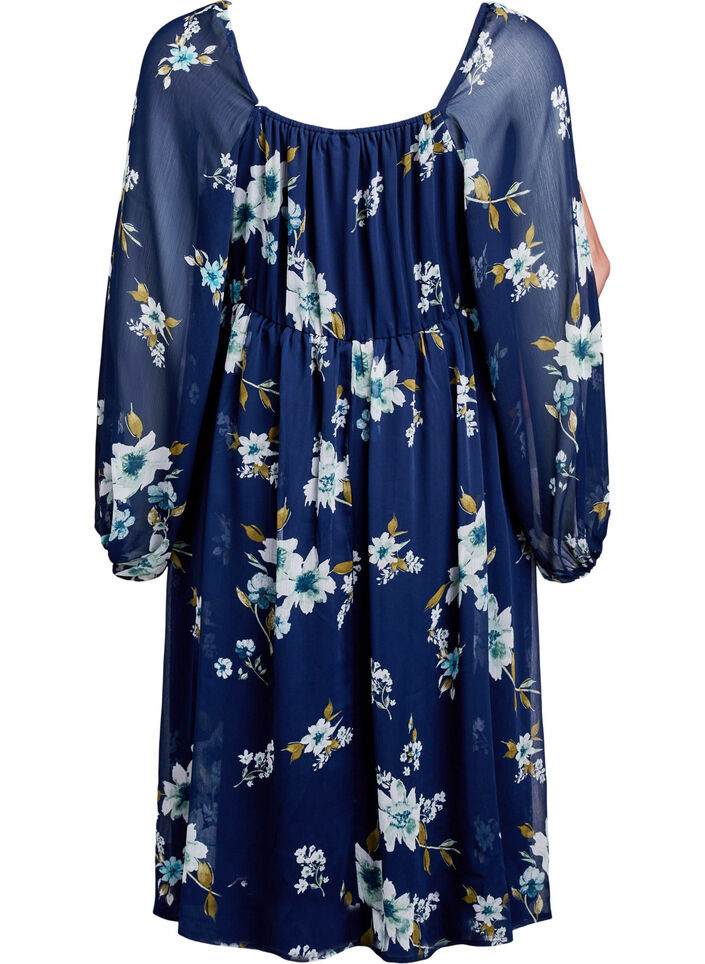 Robe de soir&eacute;e en mousseline &agrave; manches longues, Bleu, Packshot image number 1