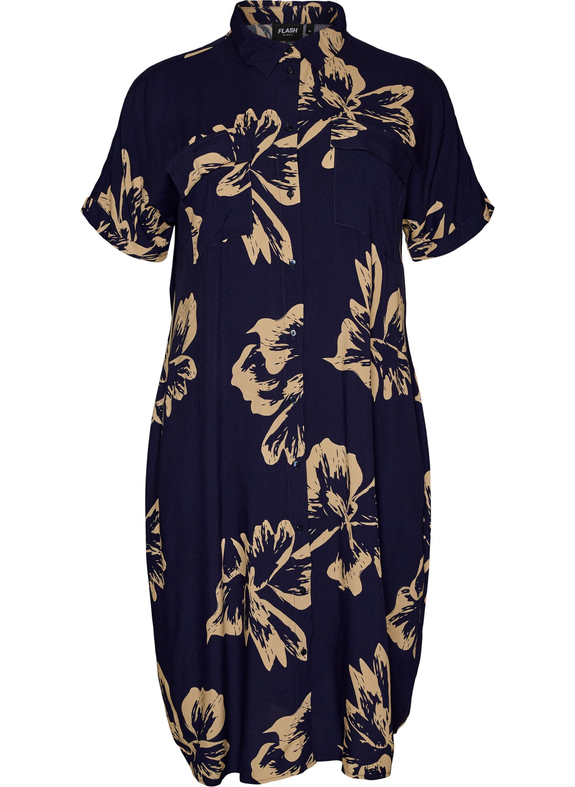 Zizzi Robe chemise longue avec manches courtes, Bleu, Packshot image number 0