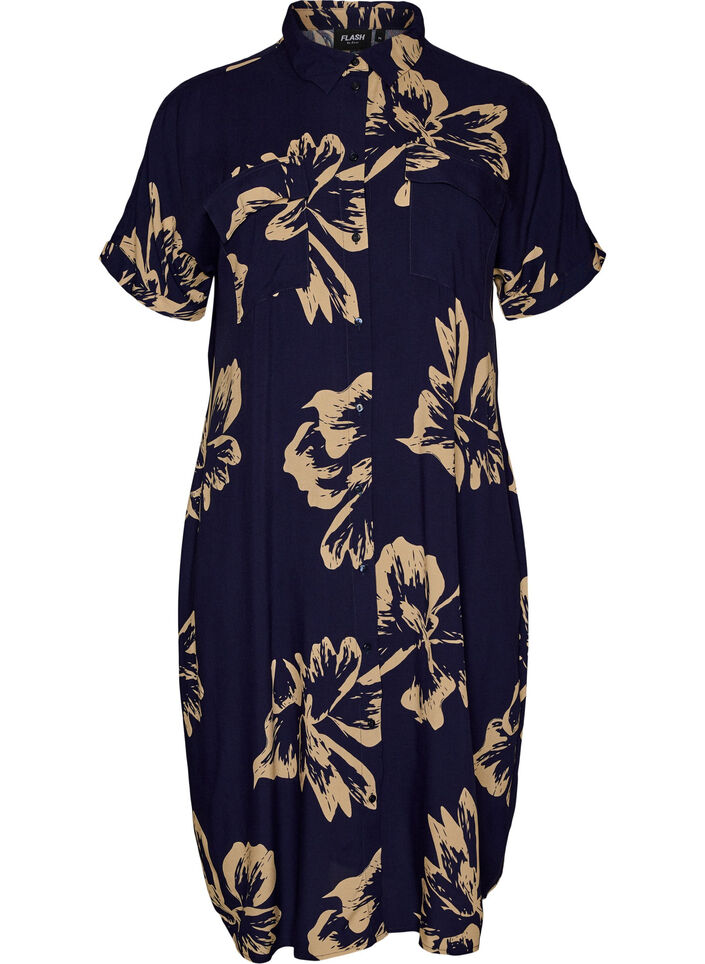 Robe chemise longue avec manches courtes, Bleu, Packshot image number 0