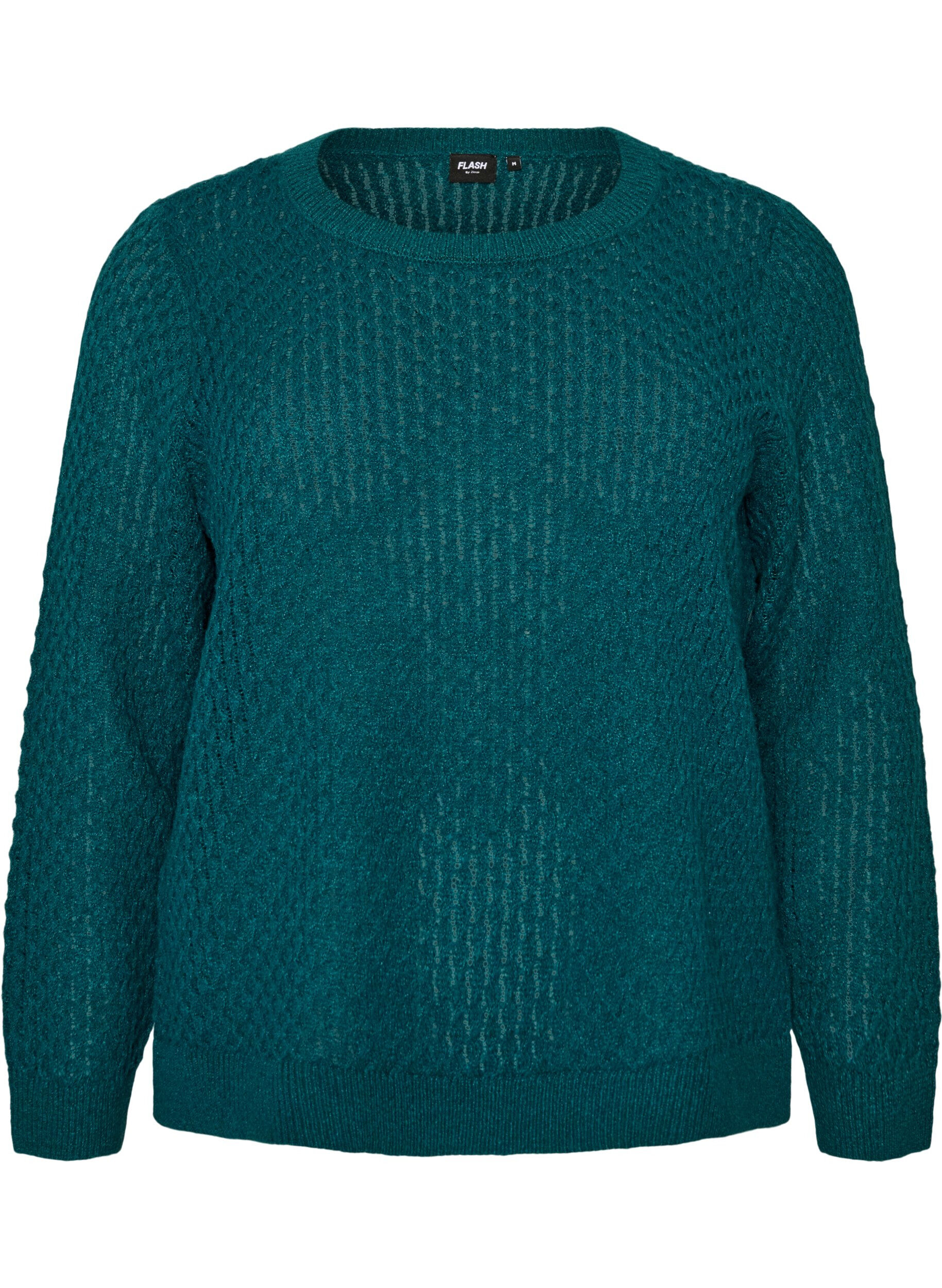 ZizziBlouse en maille avec motif ajour&eacute; textur&eacute;, Vert fonc&eacute;, Packshot image number 0
