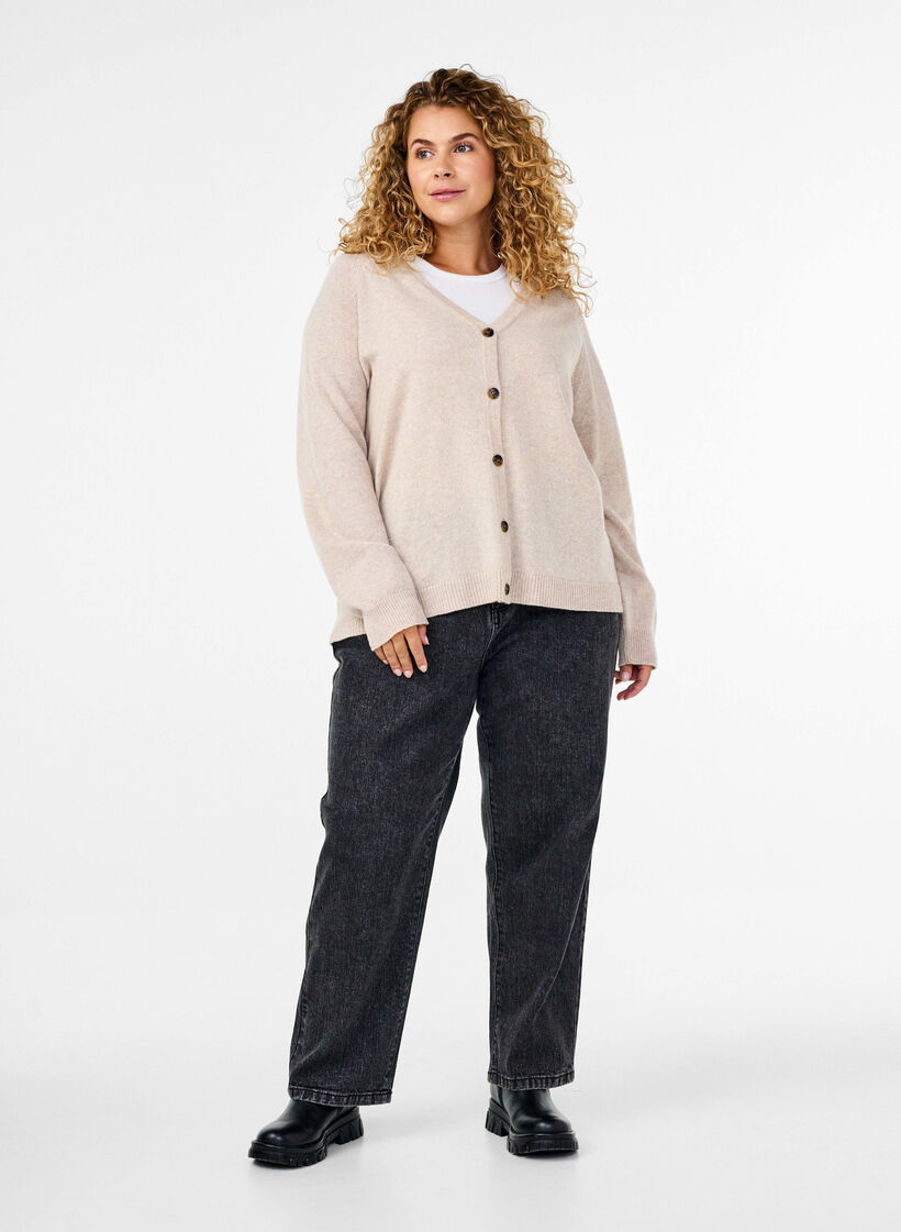 cardigan tricoté en laine mérinos, Pumice Stone Mel., Model image number 2