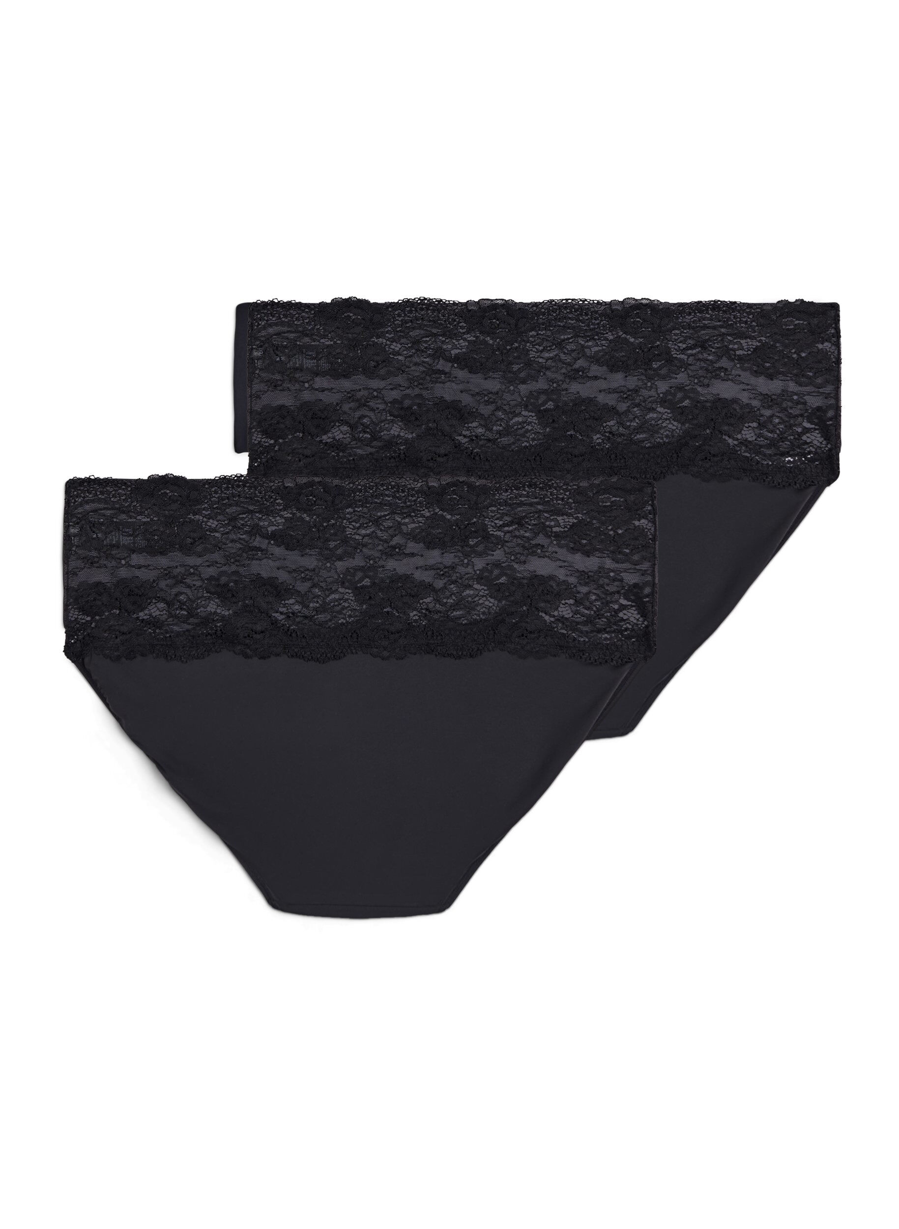 Zizzi Culotte taille haute avec bordure en dentelle en lot de 2, Noir, Packshot image number 1