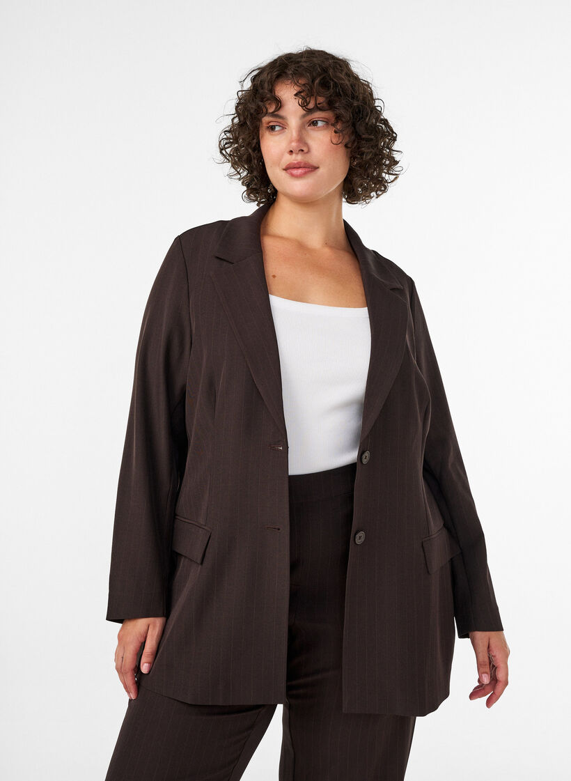 Blazer avec poches et fentes, Marron, Model image number 0