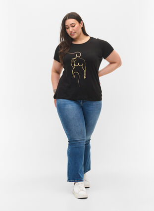 T-shirt en coton avec imprimé , Black w. Gold Foil , Model image number 2
