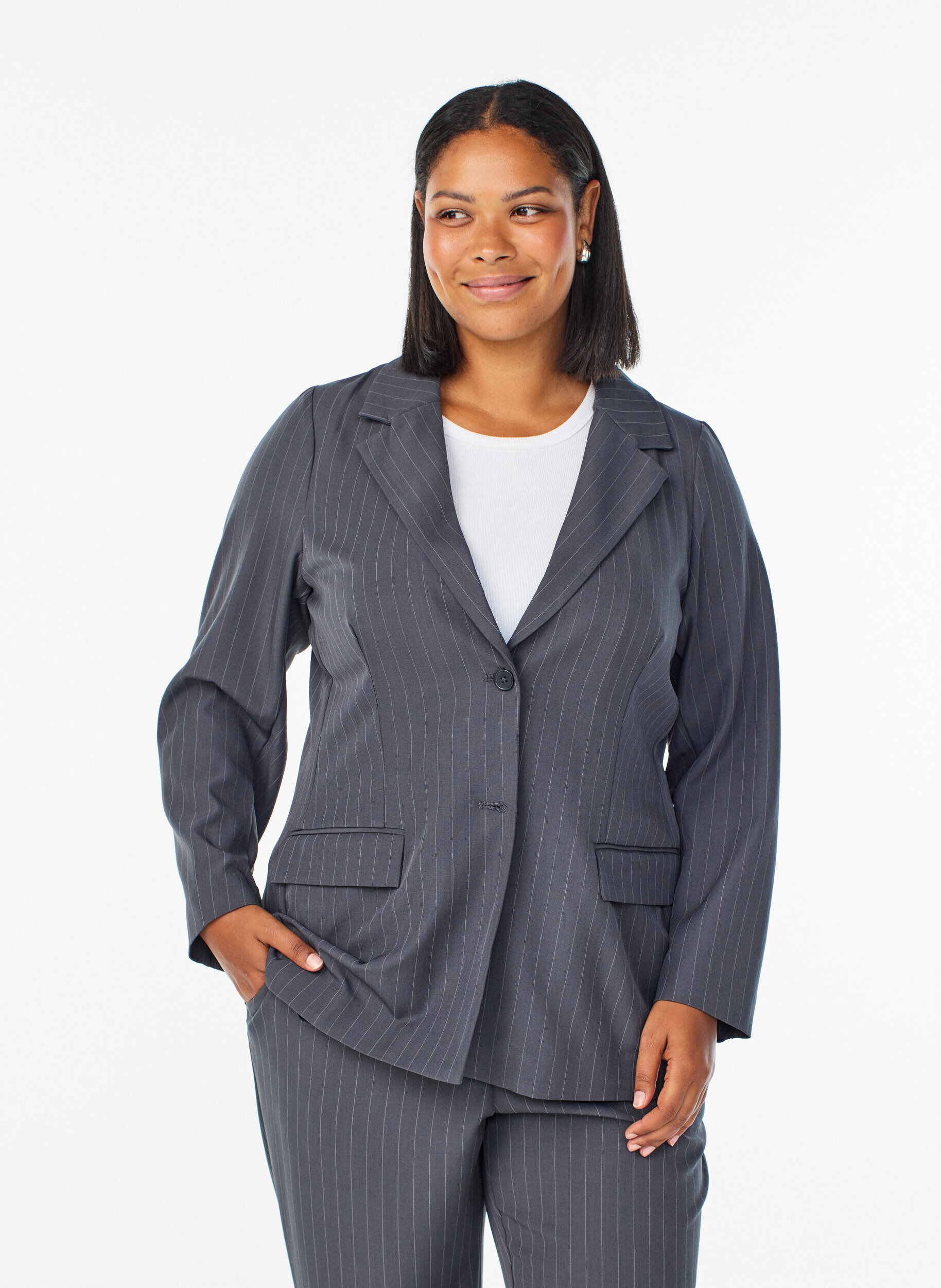 Blazer avec poches et fentes, Gris anthracite, Model