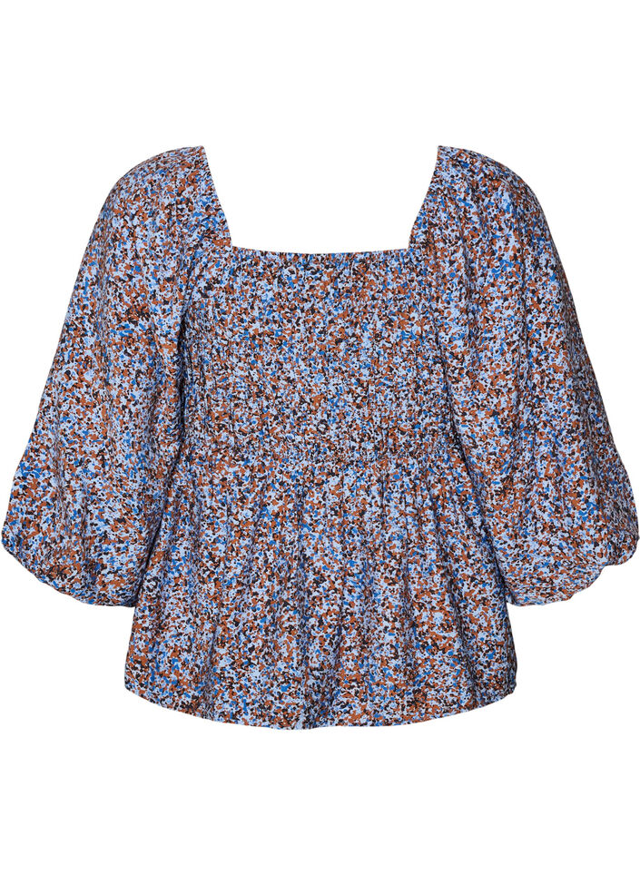 Blouse smock&eacute;e &agrave; encolure carr&eacute;e, Bleu Clair, Packshot image number 1