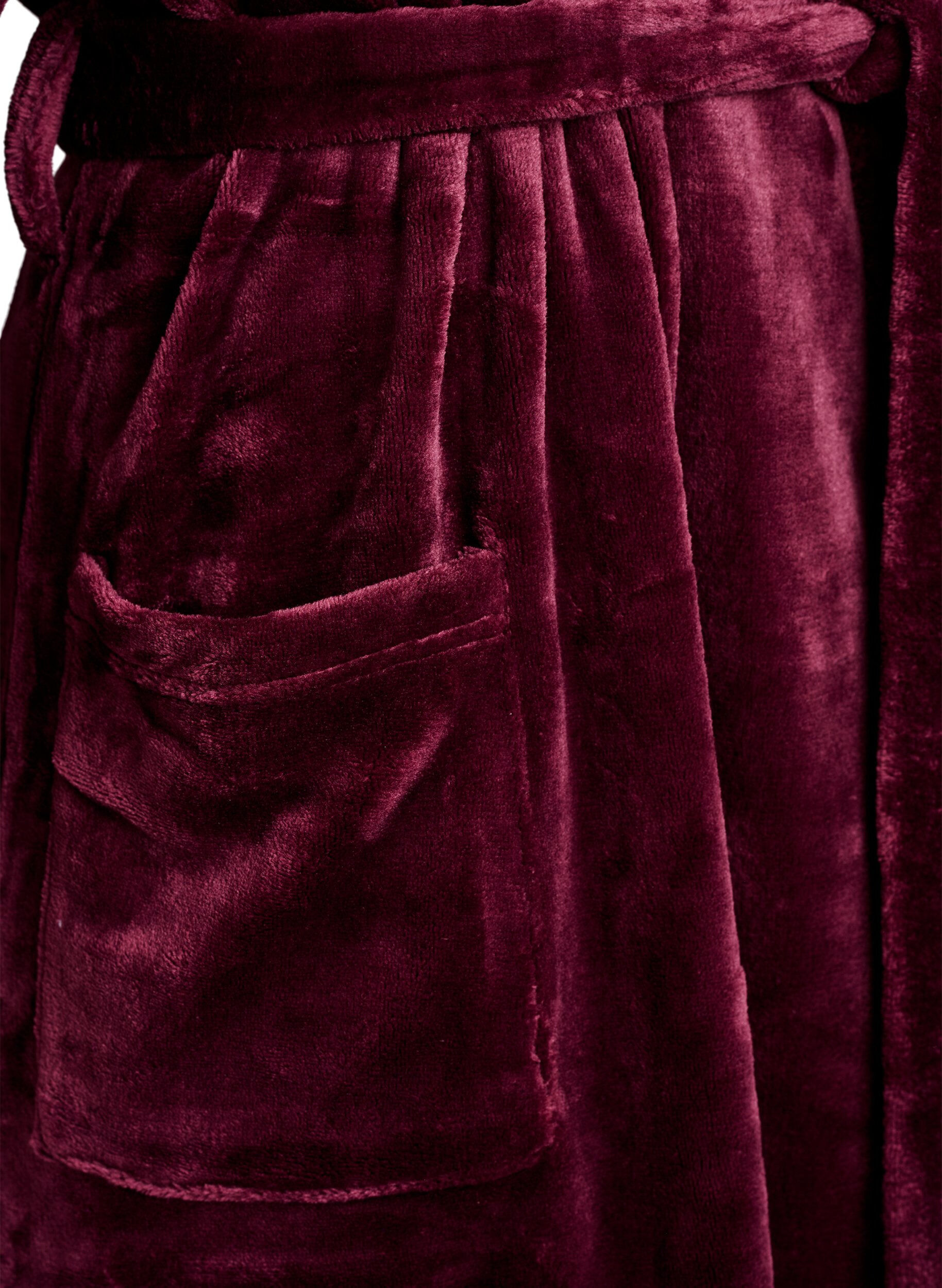 ZizziPeignoir en velours doux avec poches, Bordeaux fonc&eacute;, Packshot image number 3
