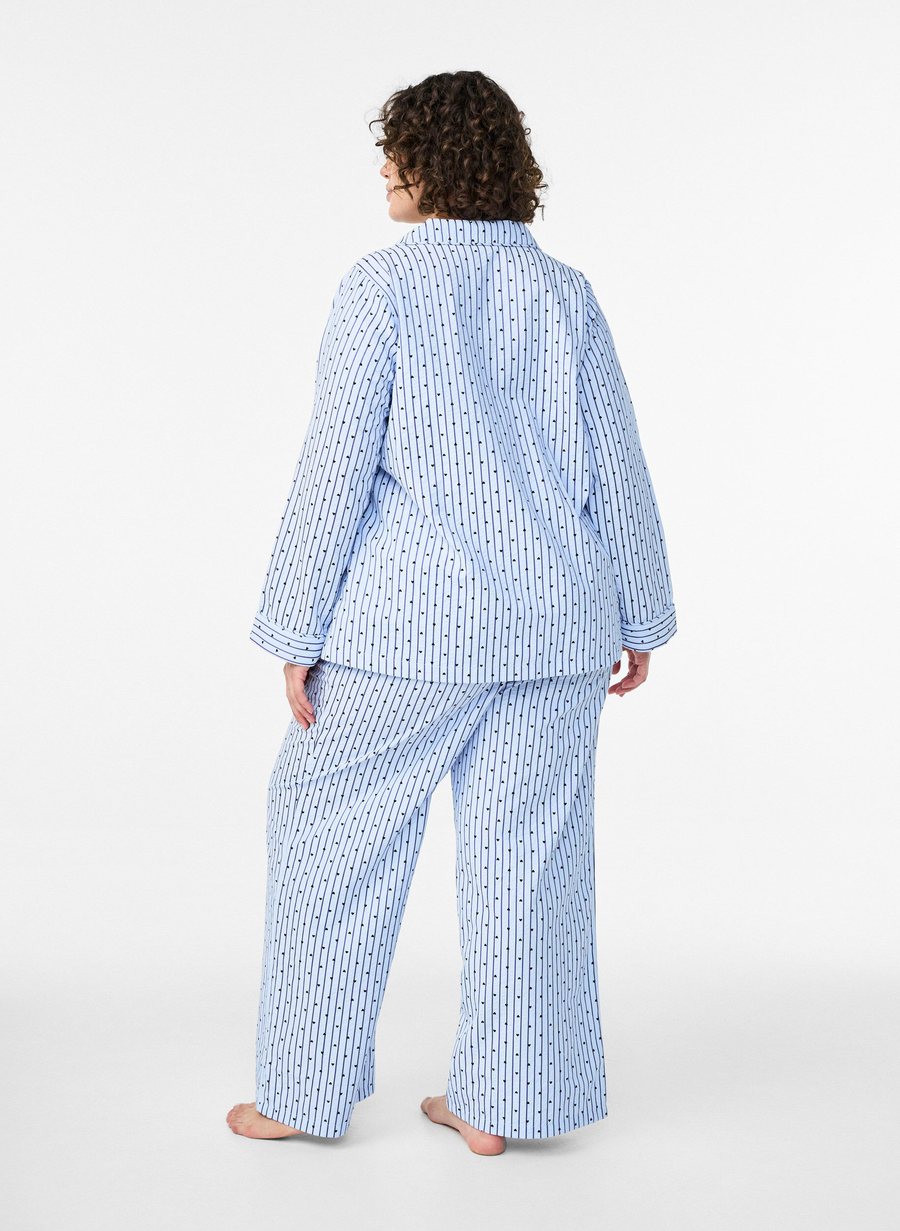 Zizzi Pantalon de pyjama en seersucker ample &agrave; taille haute, Bleu Clair, Model image number 1