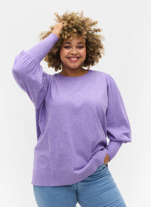 Pull en tricot à manches bouffantes, Paisley Purple Mel, Model image number 0